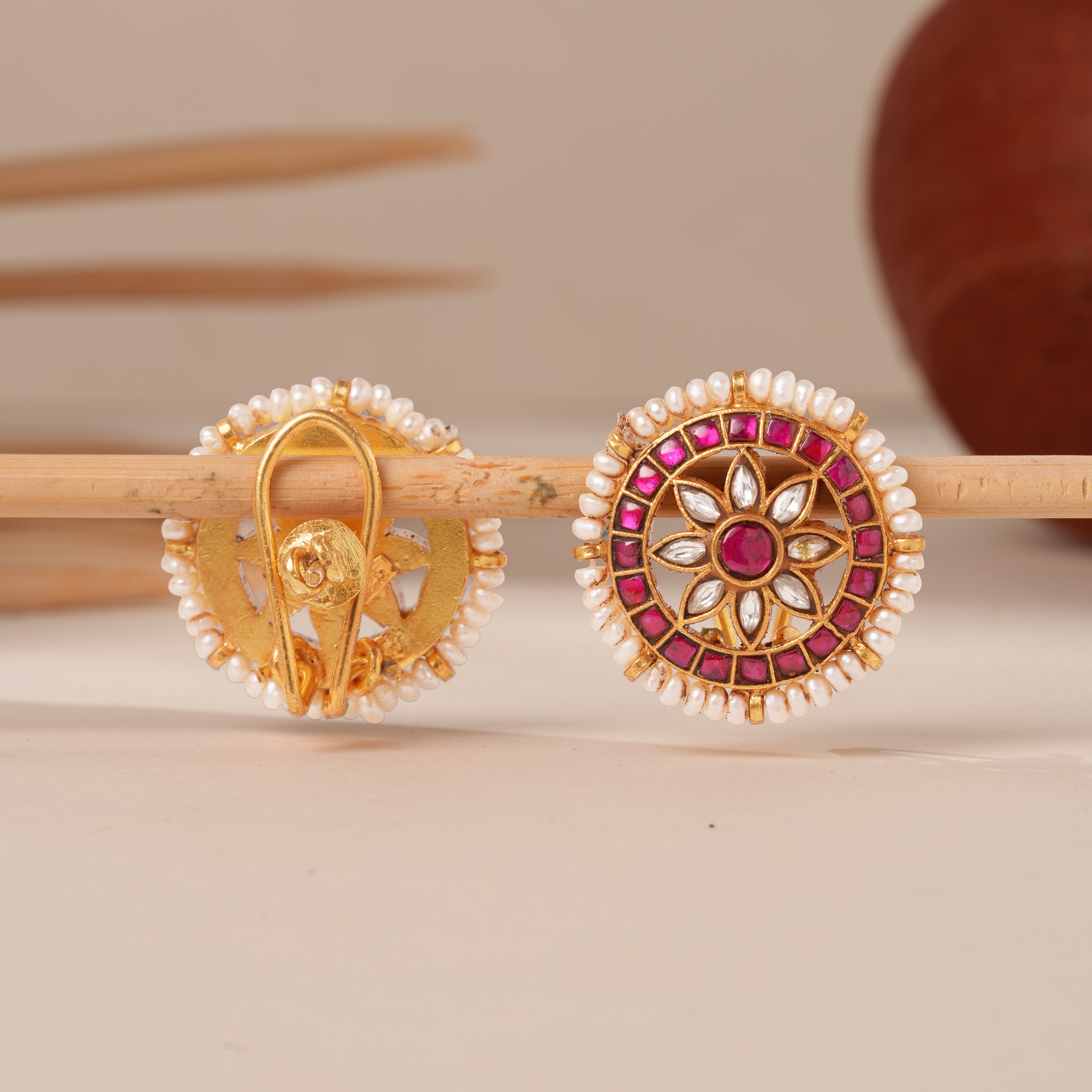  Round Floral Kundan Stud Earrings Ishna