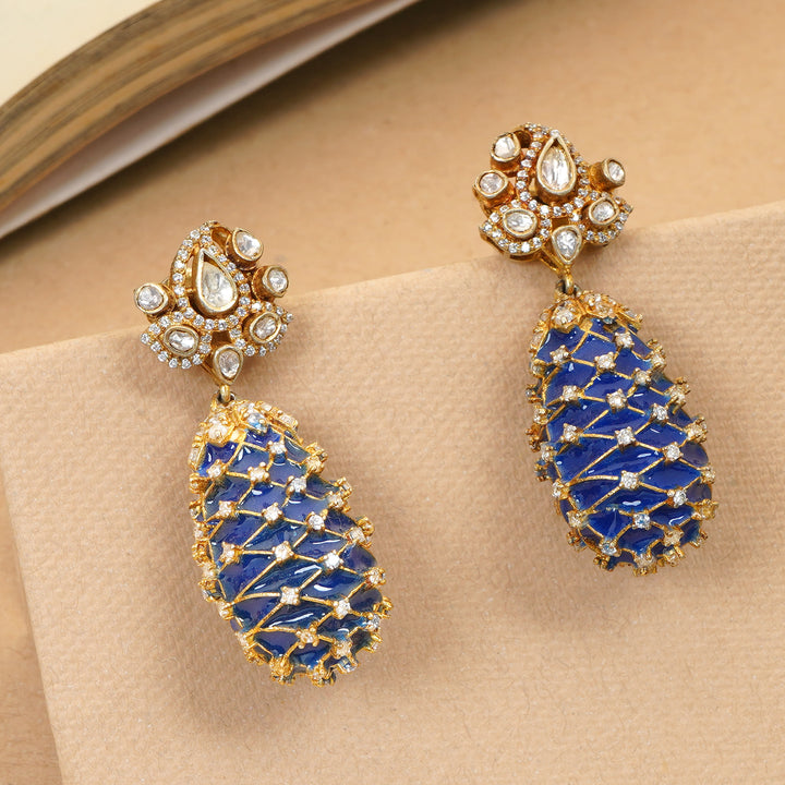 Royal blue enamel earrings with CZ