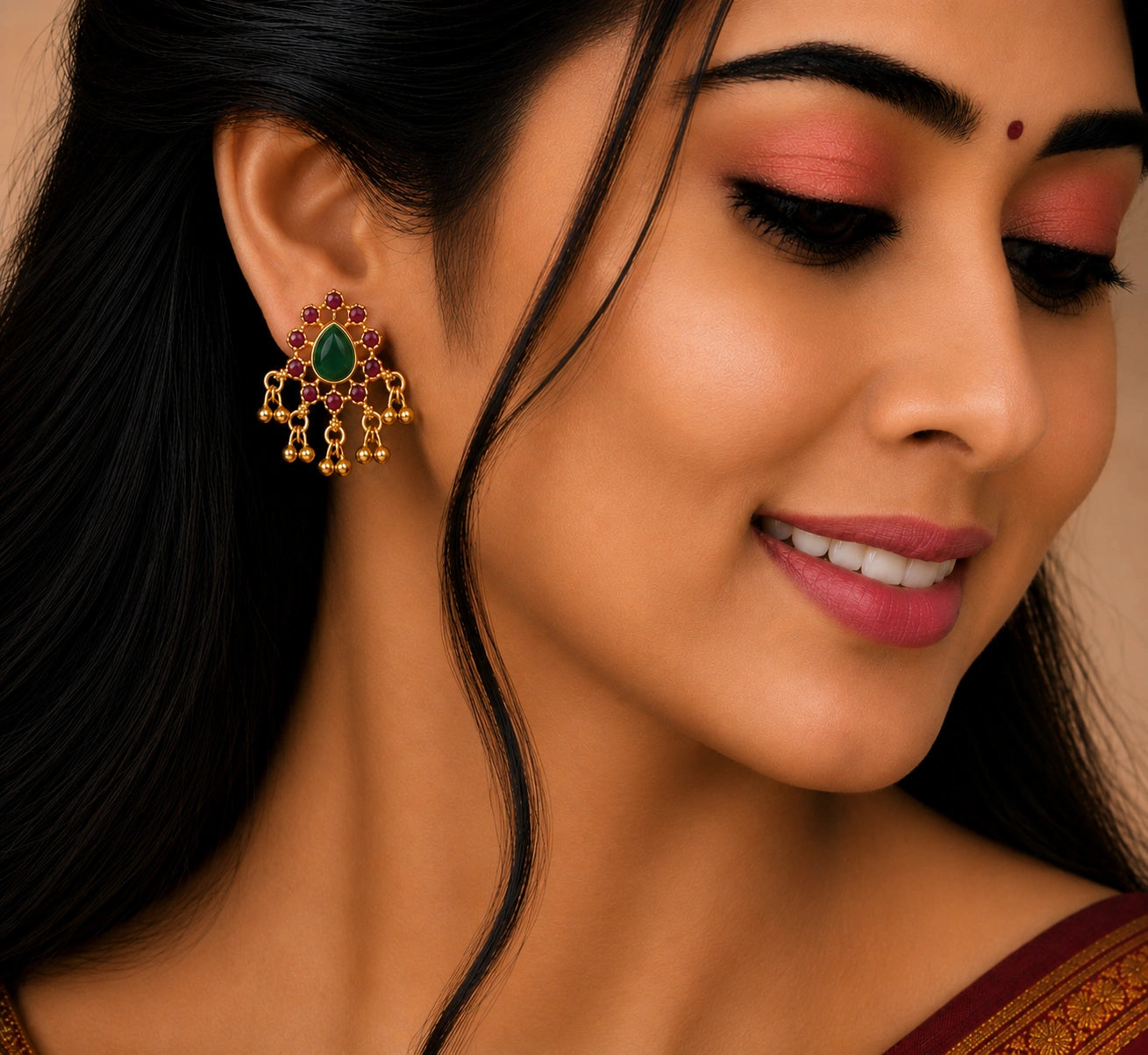 Ruby Emerald Earrings in Gold Plated Silver Ishna