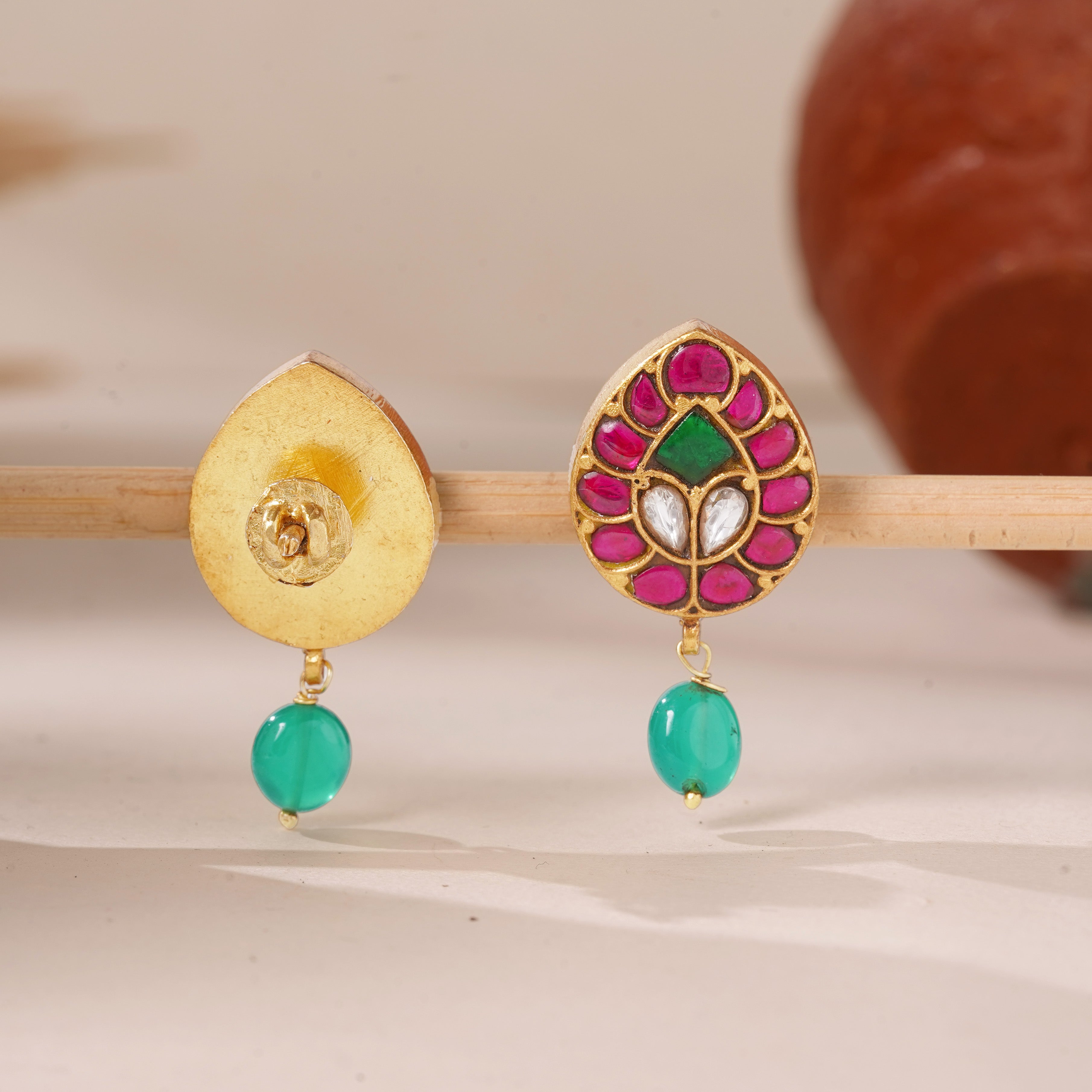 Ruby & Emerald Gold Plated Silver Kundan Earrings Ishna
