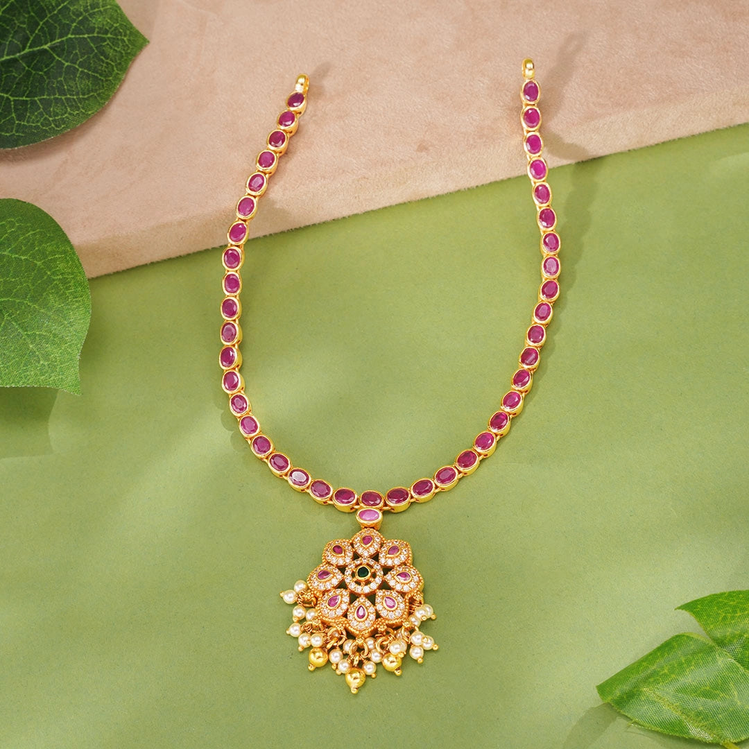 Ruby Flower Stone Necklace Ishna