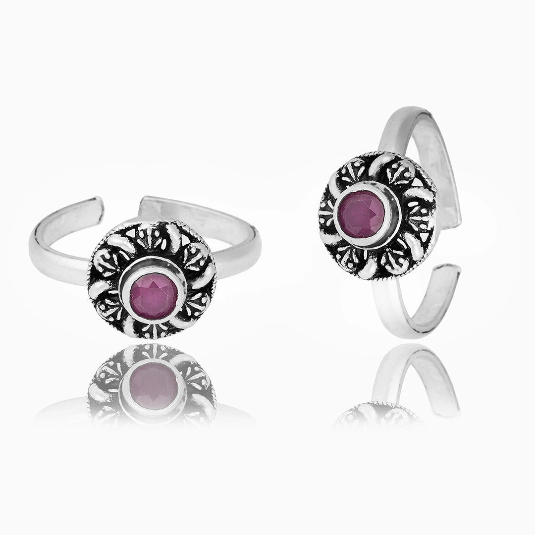 Ruby Halo Toe Ring in 925 Sterling Silver Ishna