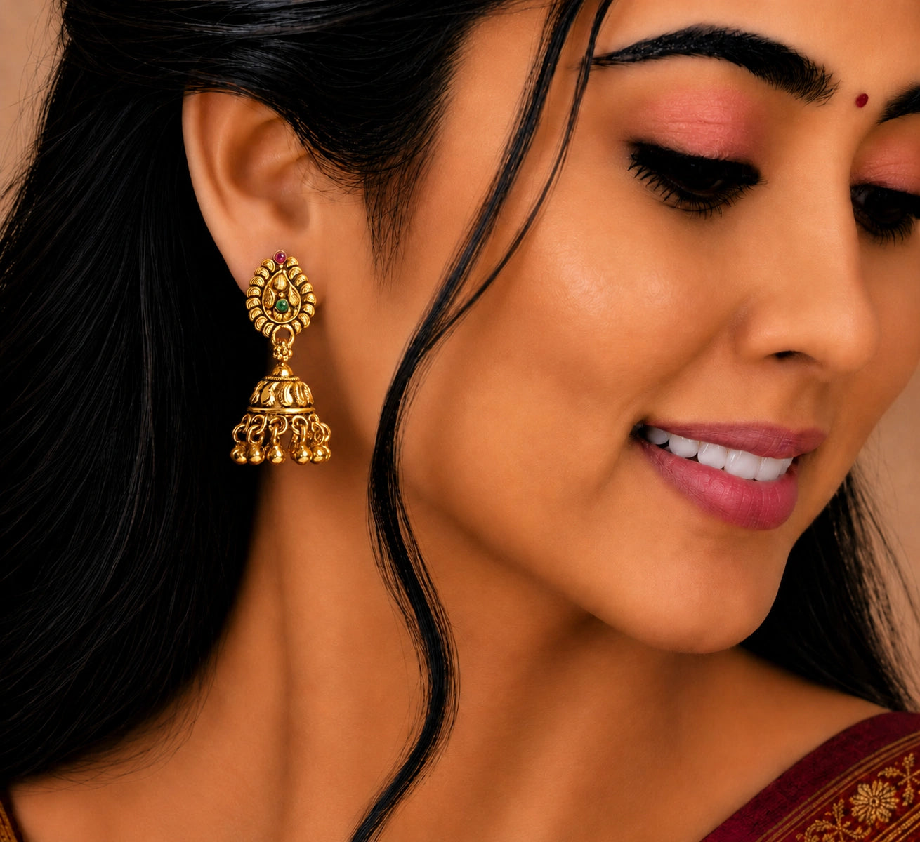 Ruby Jhumka Earrings Gold Plated Silver Ishna