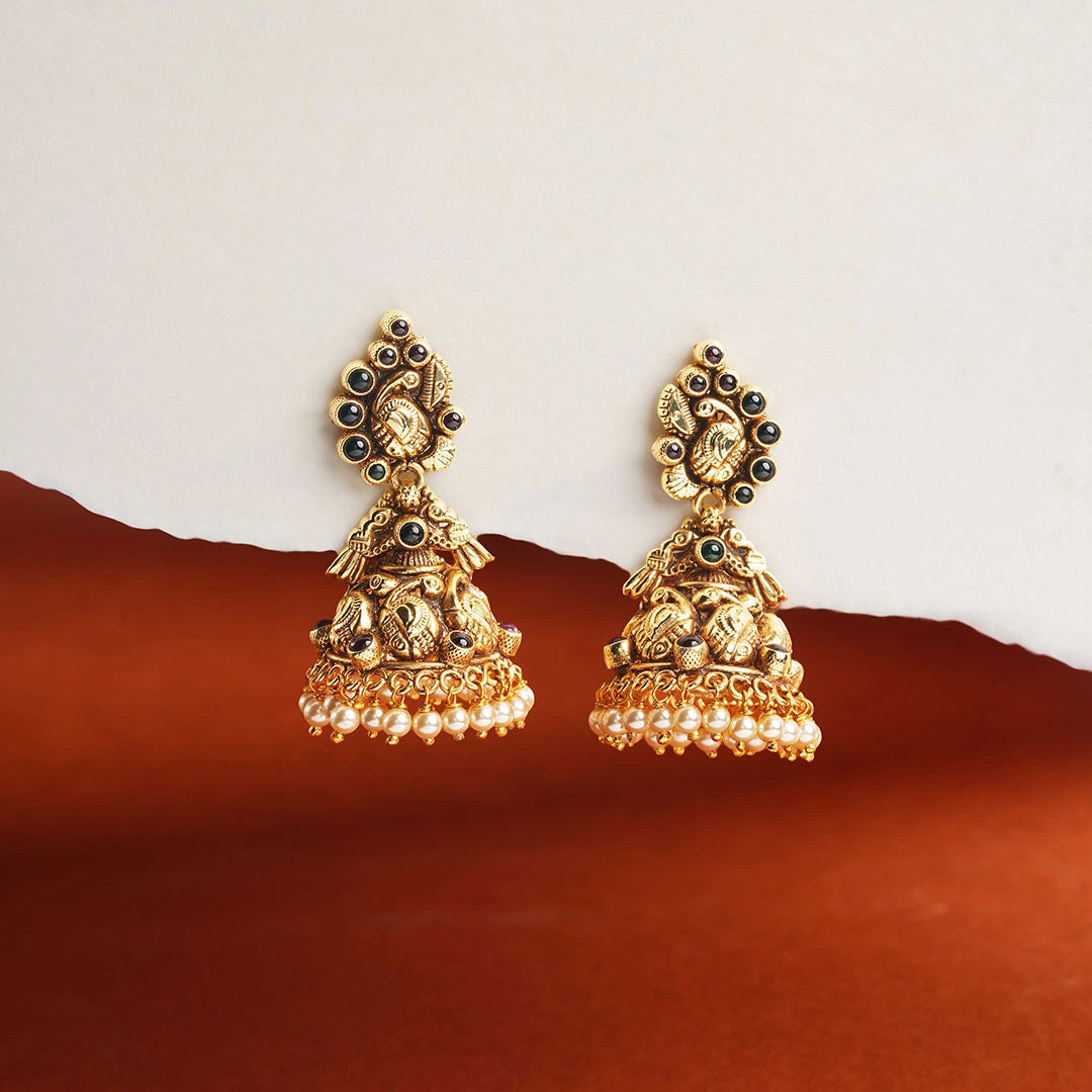 Ruby Peacock Jhumka Earrings Ishna