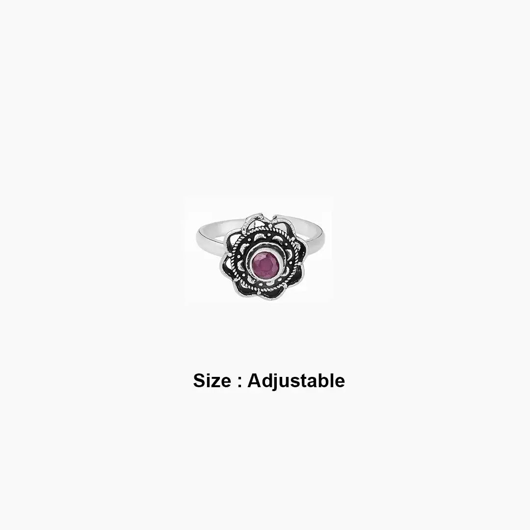 Ruby Petal Toe Ring in Silver Ishna