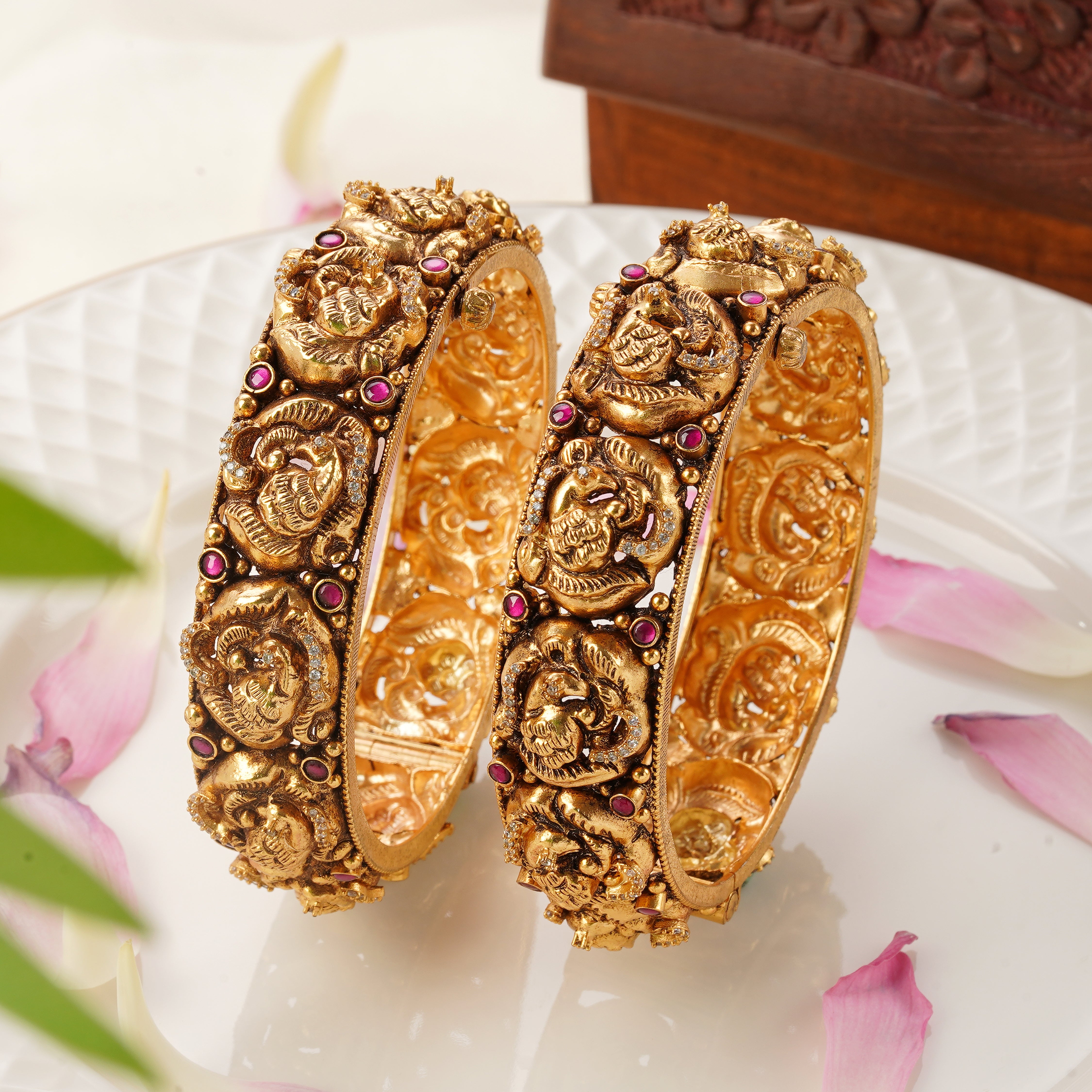 Ruby Stone Annam Design Gold Plated Bangles