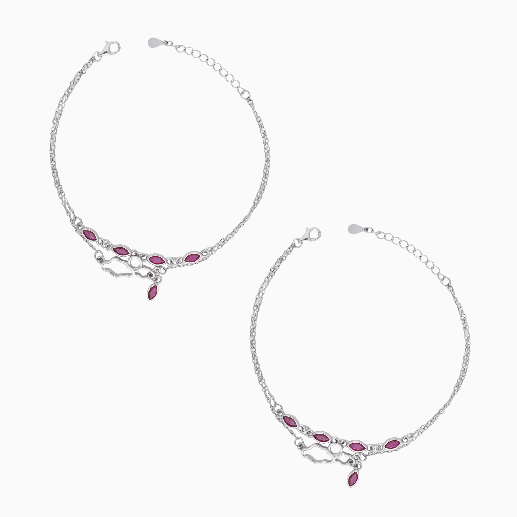 Ruby Stone Leaf Motif Charm Anklet Ishna