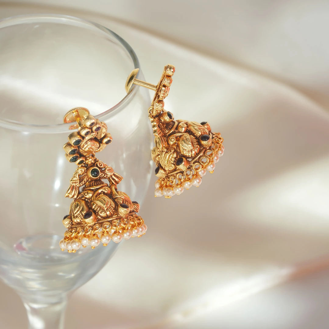 Ruby Stone Peacock Jhumka Earrings Ishna