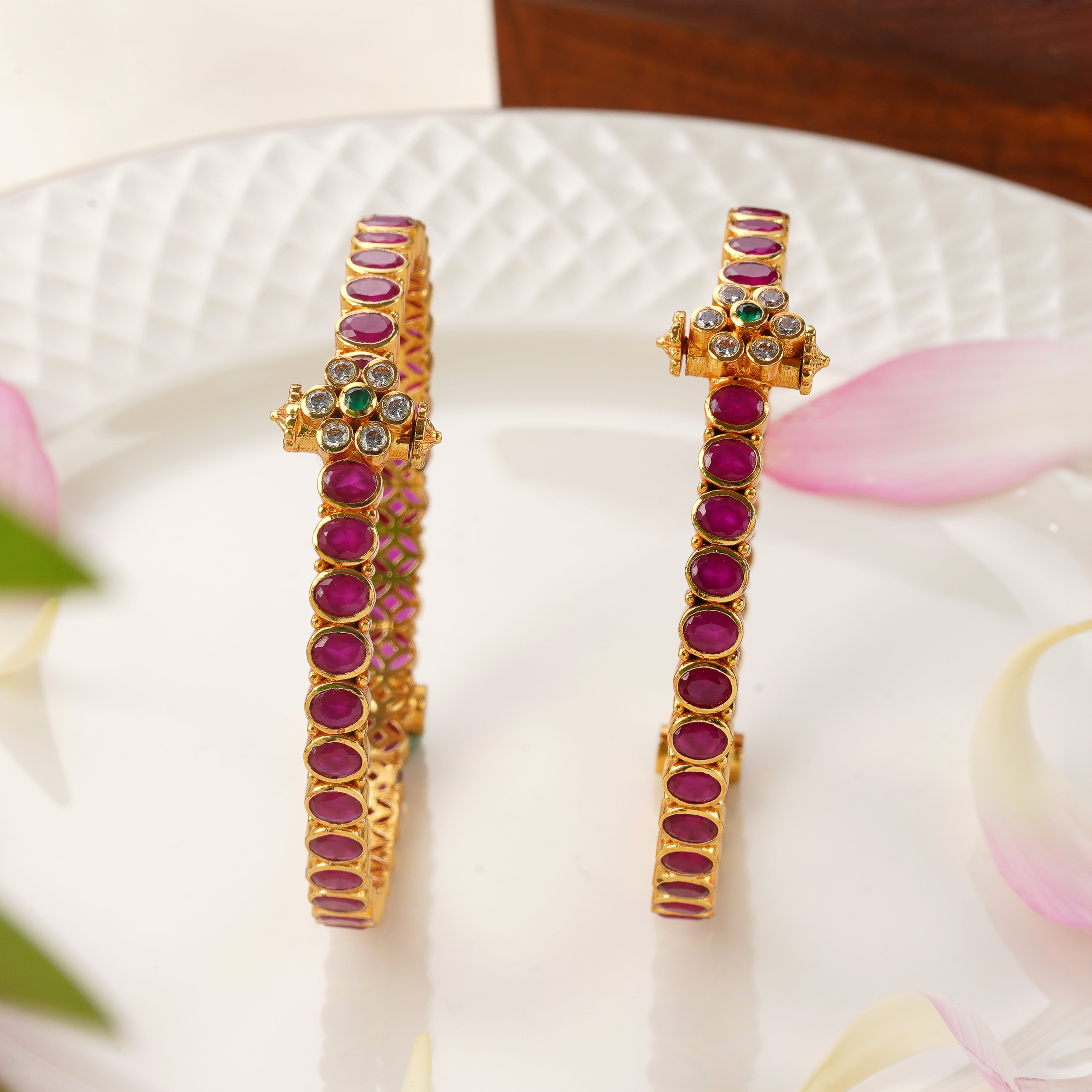 Ruby Stone Screw Type Bangle Size 2.6