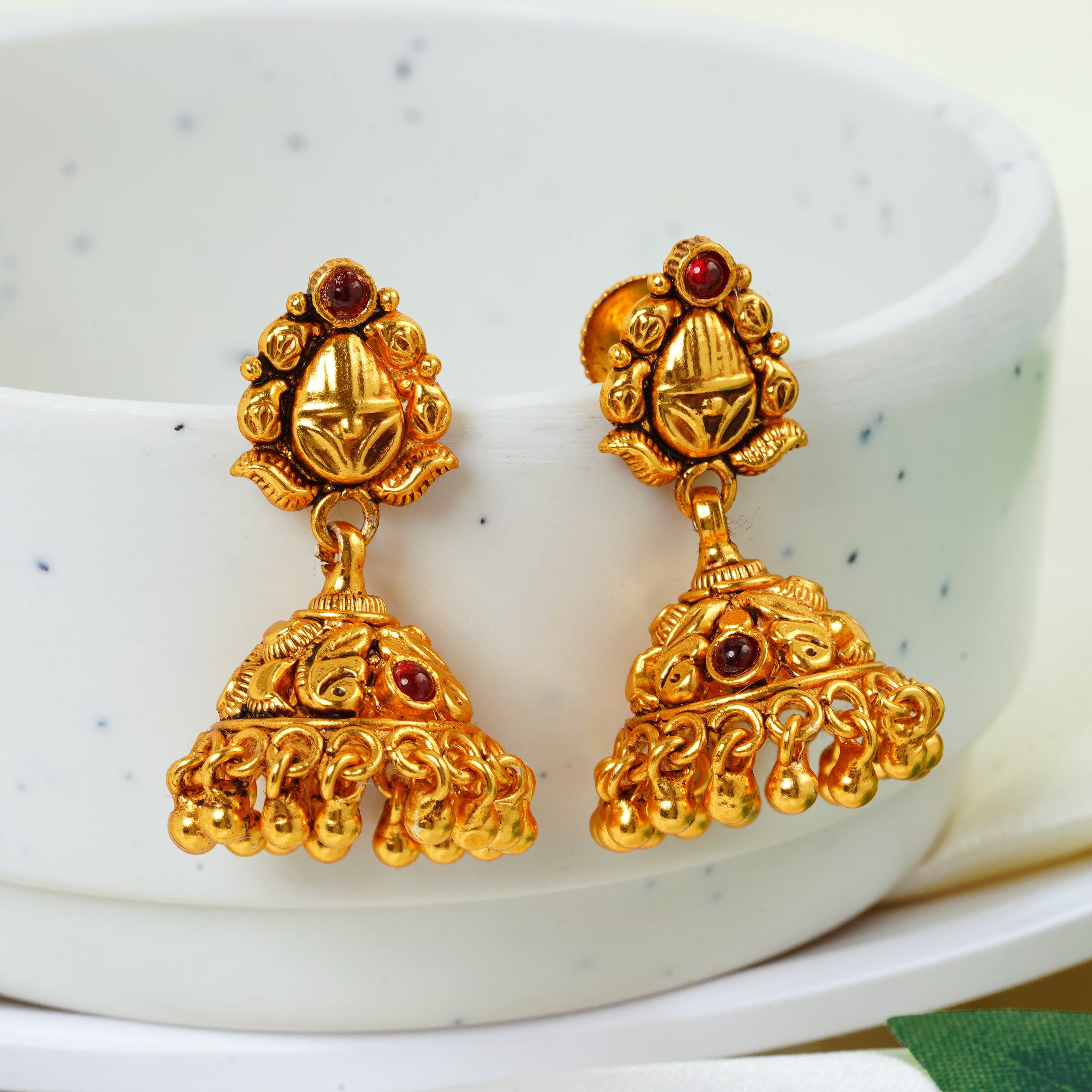 Ruby Stone Temple Jimikki Earrings