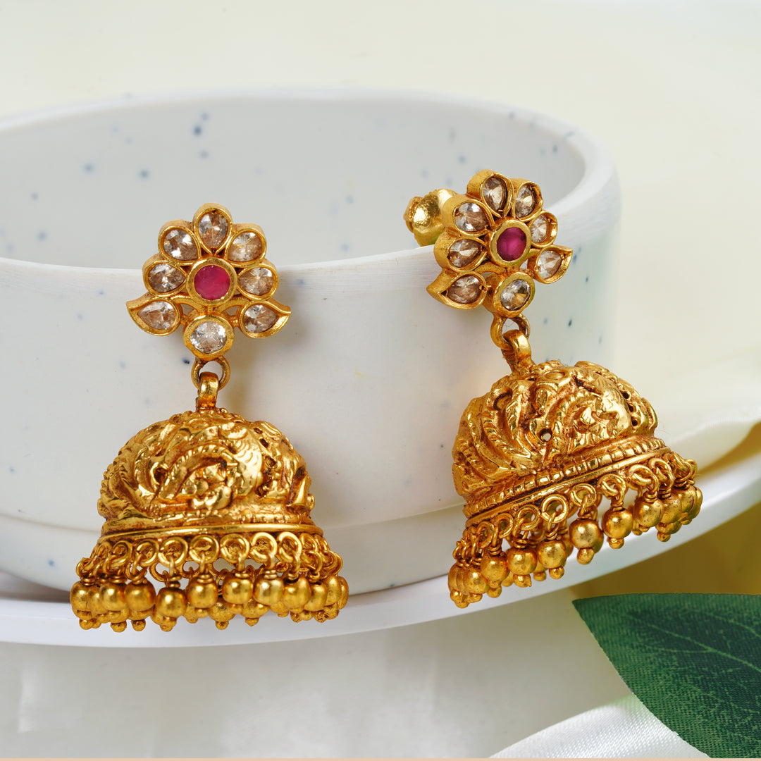 Ruby White Stone Jimikki Earrings