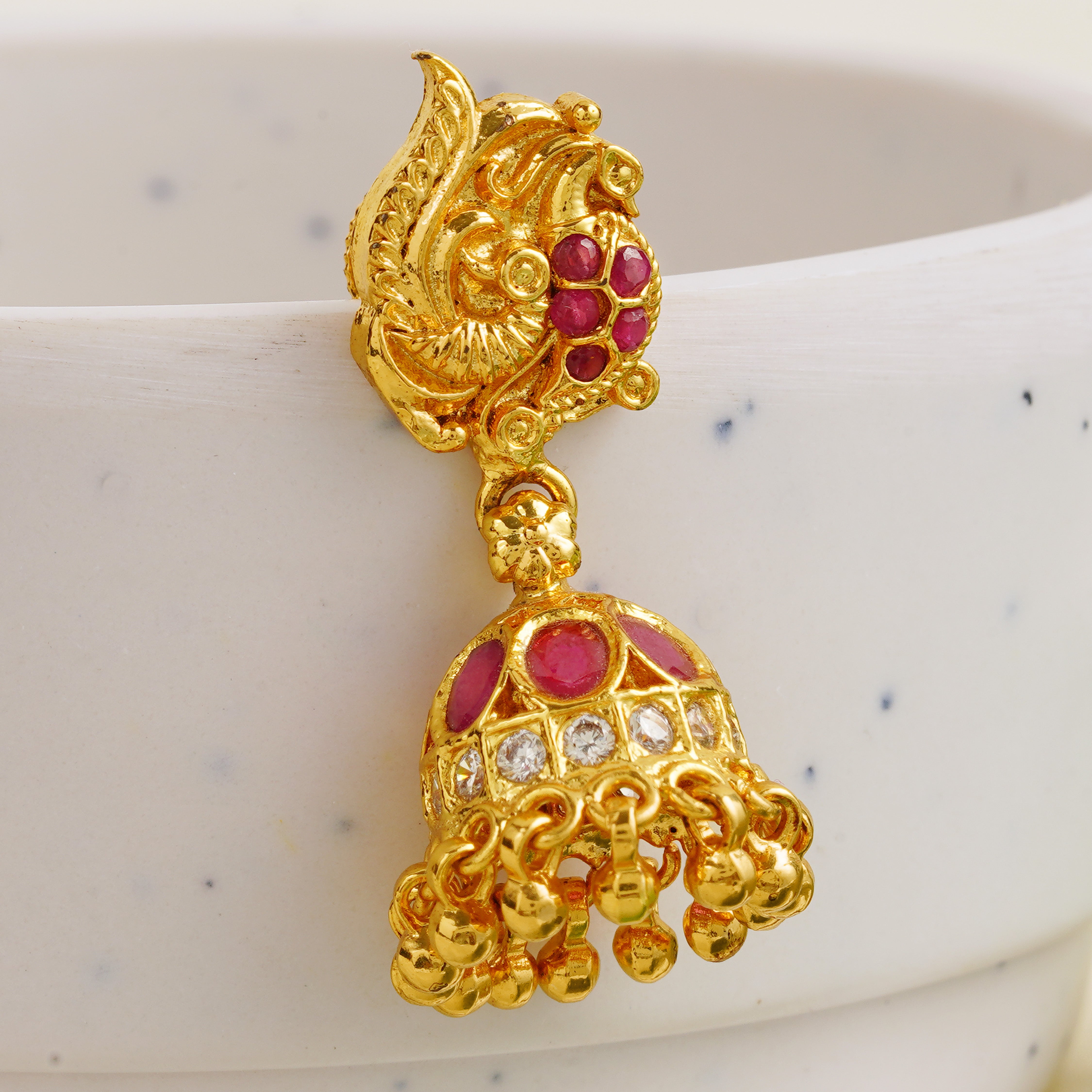 Ruby and CZ studded jimikki earrings