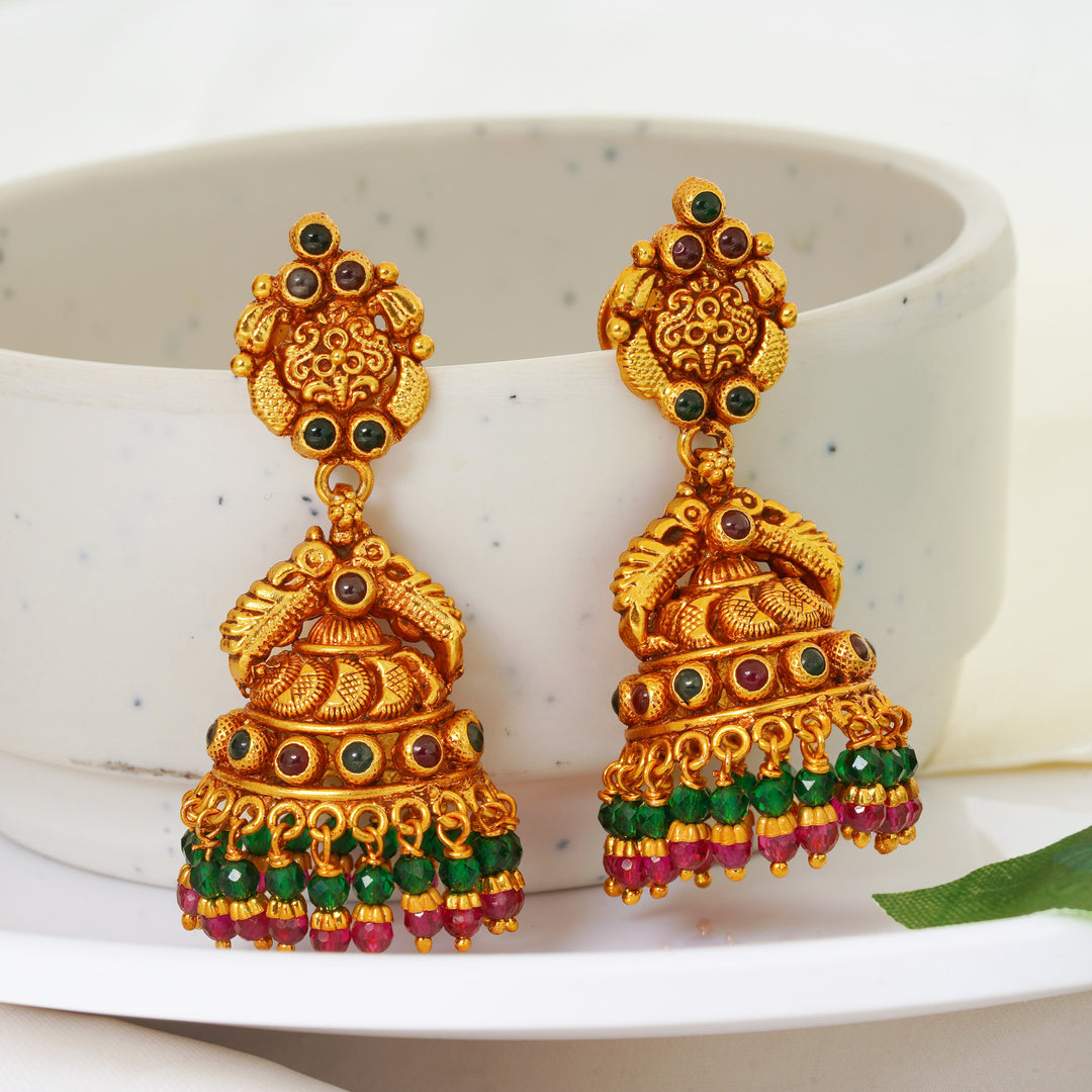 Ruby and Emerald Temple Jimikki Earrings