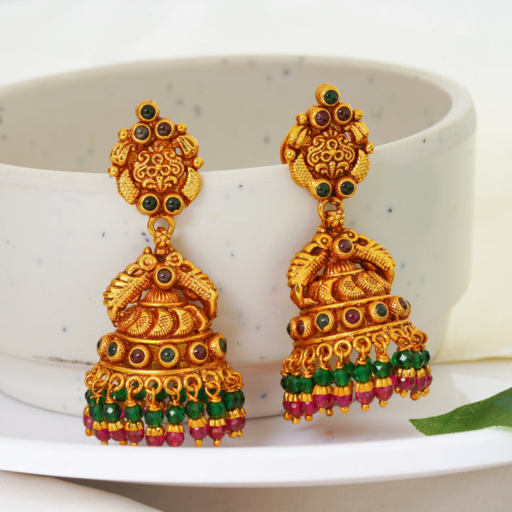 Ruby and Emerald Temple Jimikki Earrings