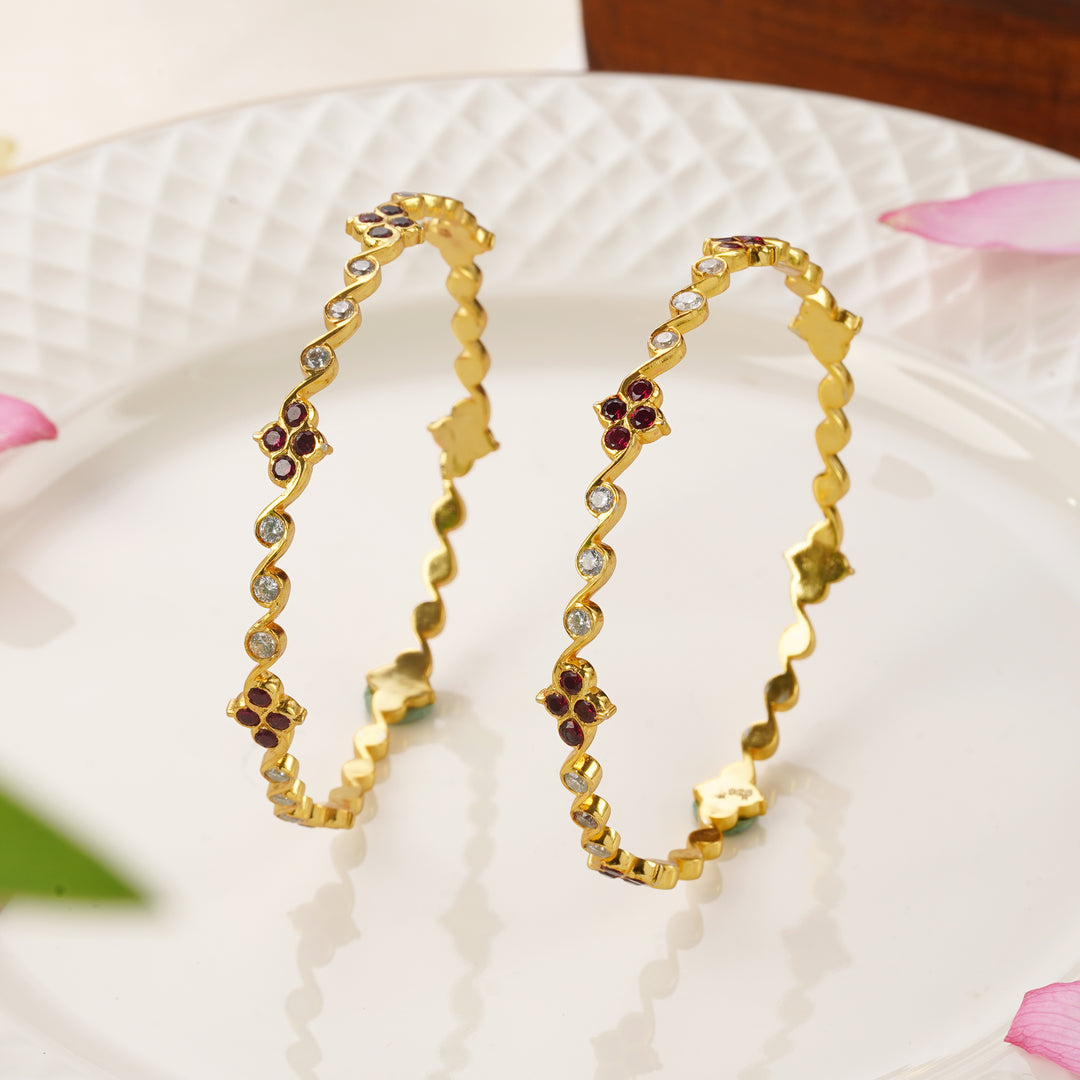 Ruby and Swarovski Stone Bangles in Gold Finish – Size 2.5