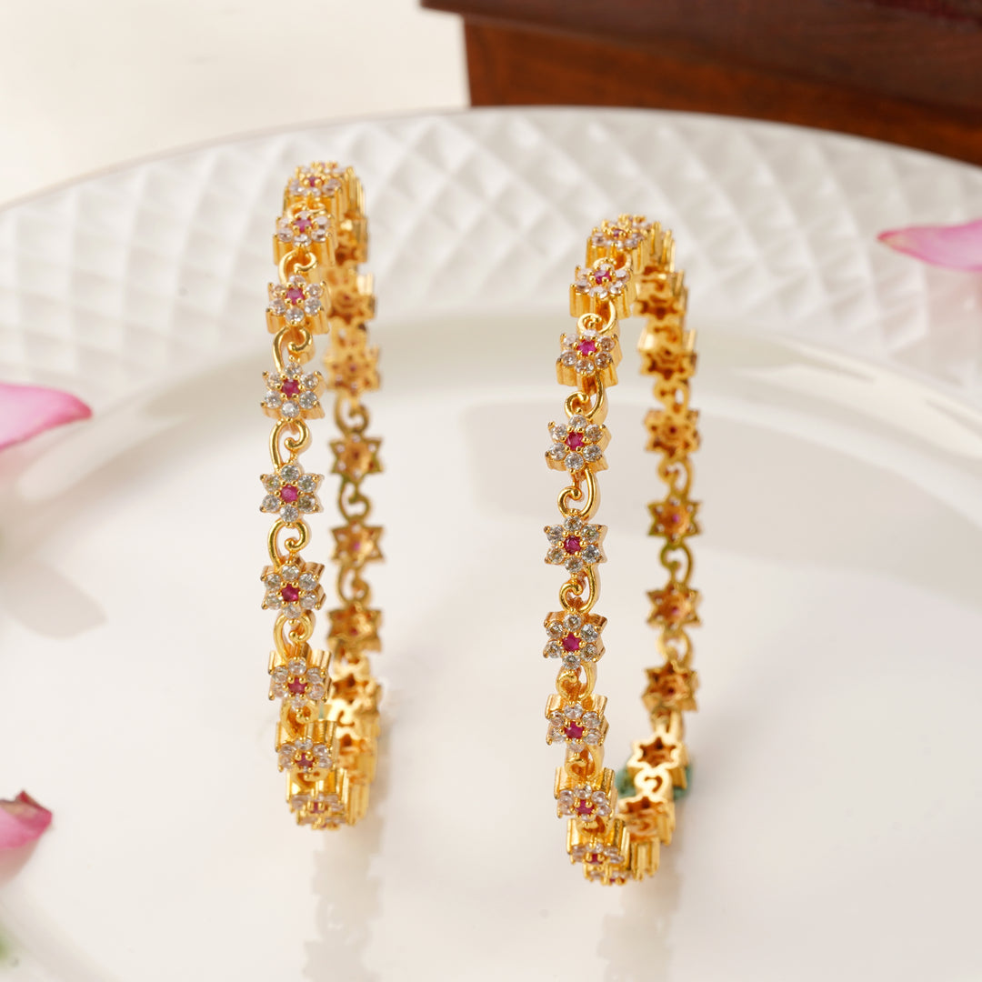 Ruby and Swarovski Stone Bangles with Floral Design – Size 2.6