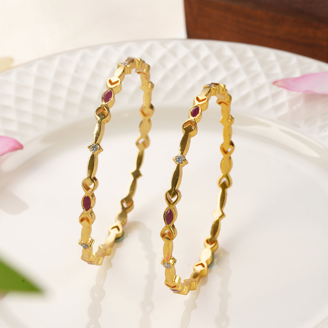 Ruby and Swarovski stone designer gold bangle size 2.6