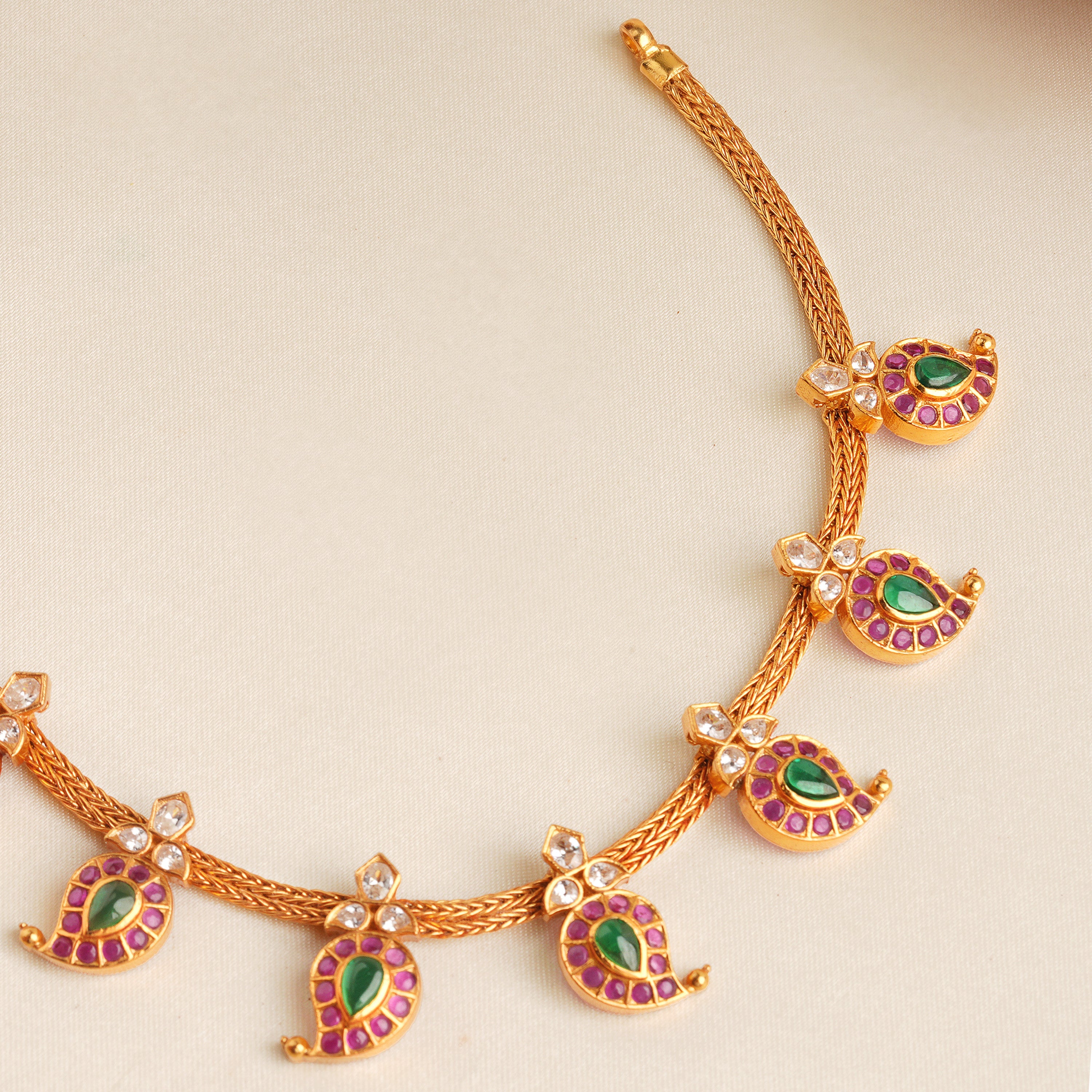 Ruby and green stone Kundan necklace