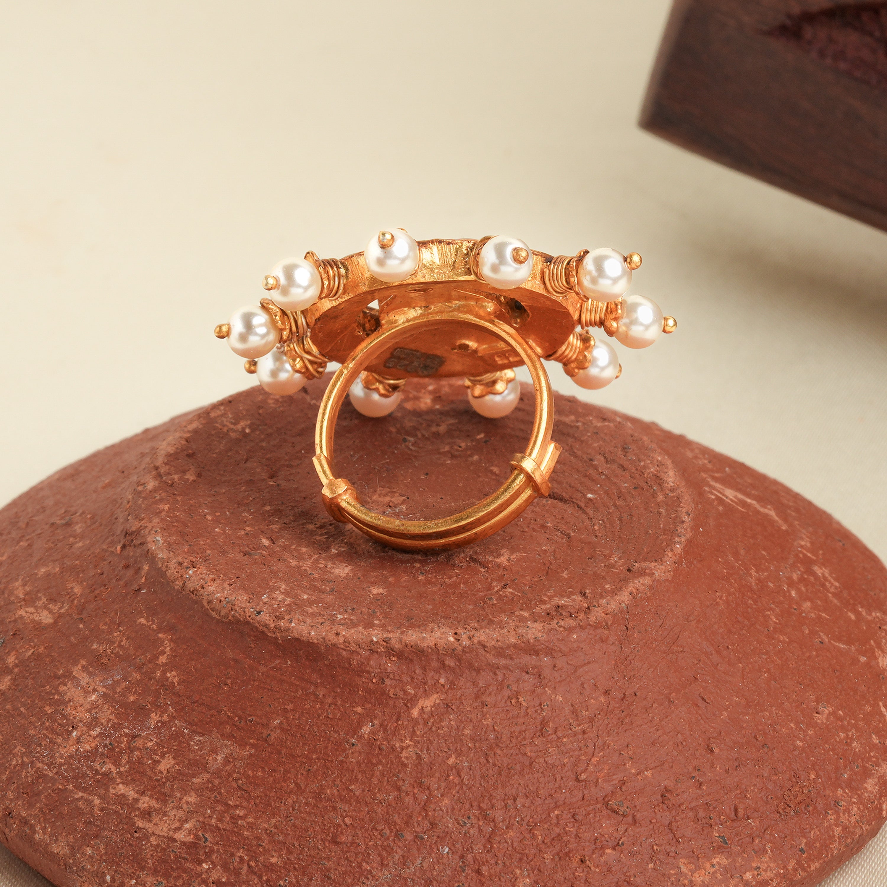 Ruby and green stone kundan ring