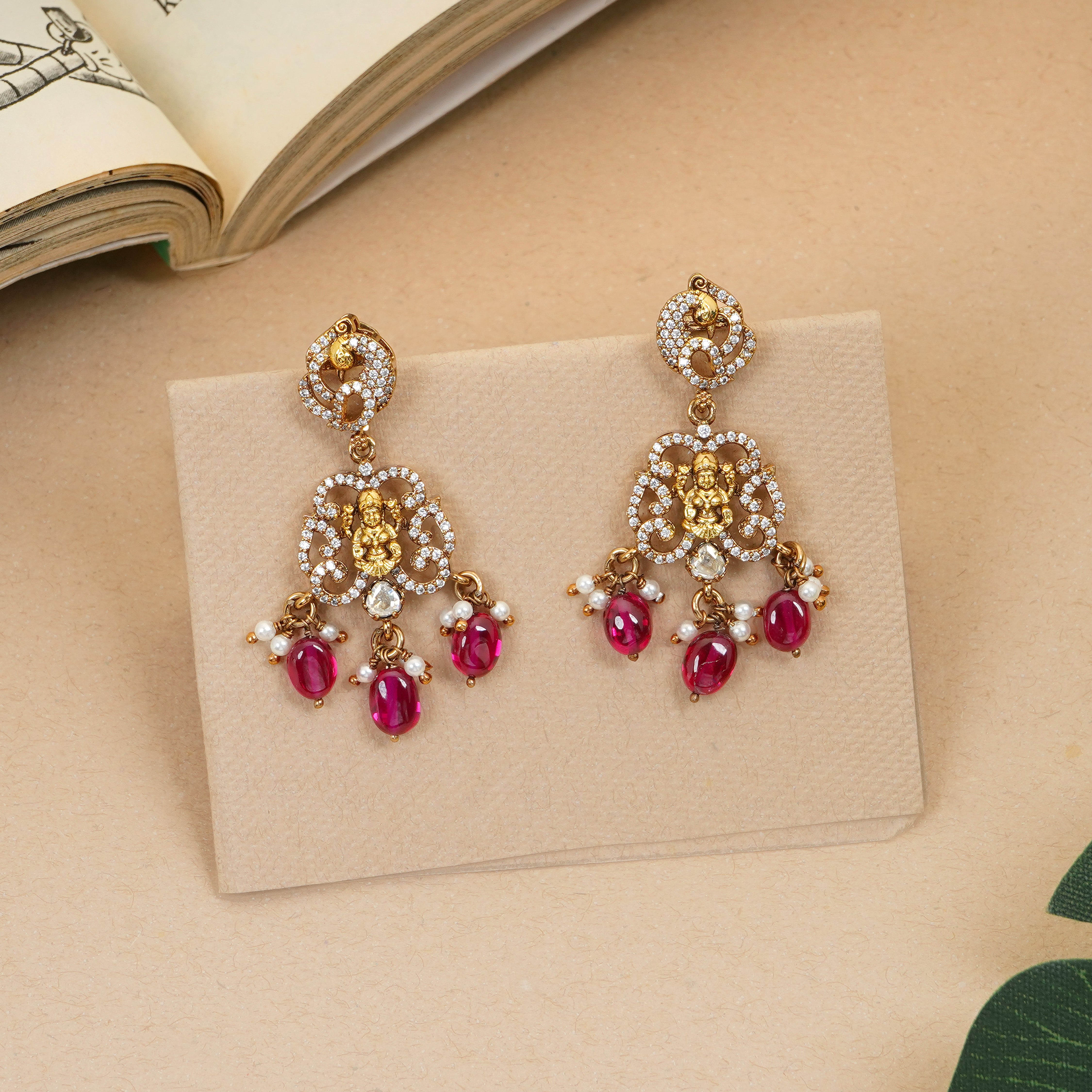 Ruby bead Victorian stud earrings