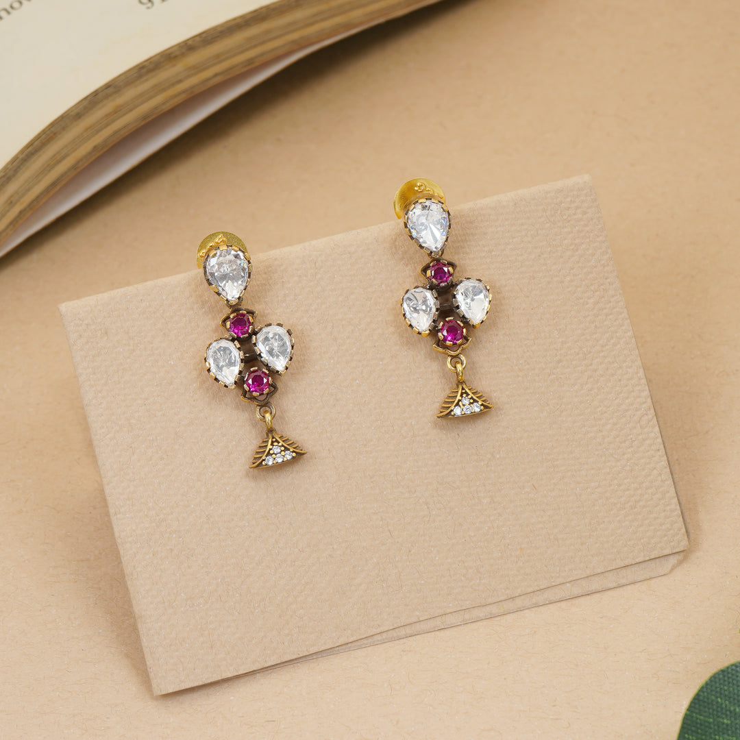 Ruby moissanite silver stud earrings