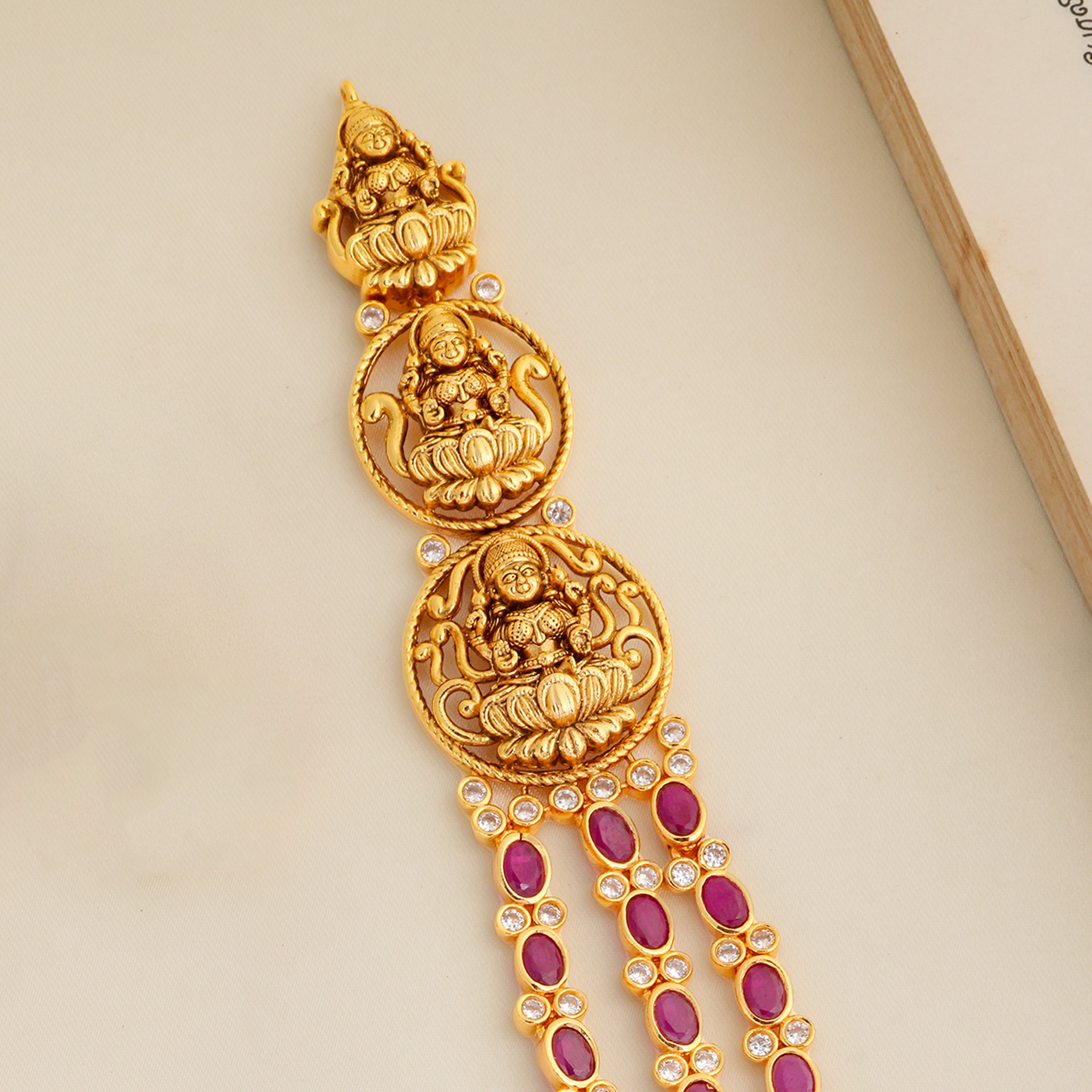 Ruby stone gold-plated bridal malai set