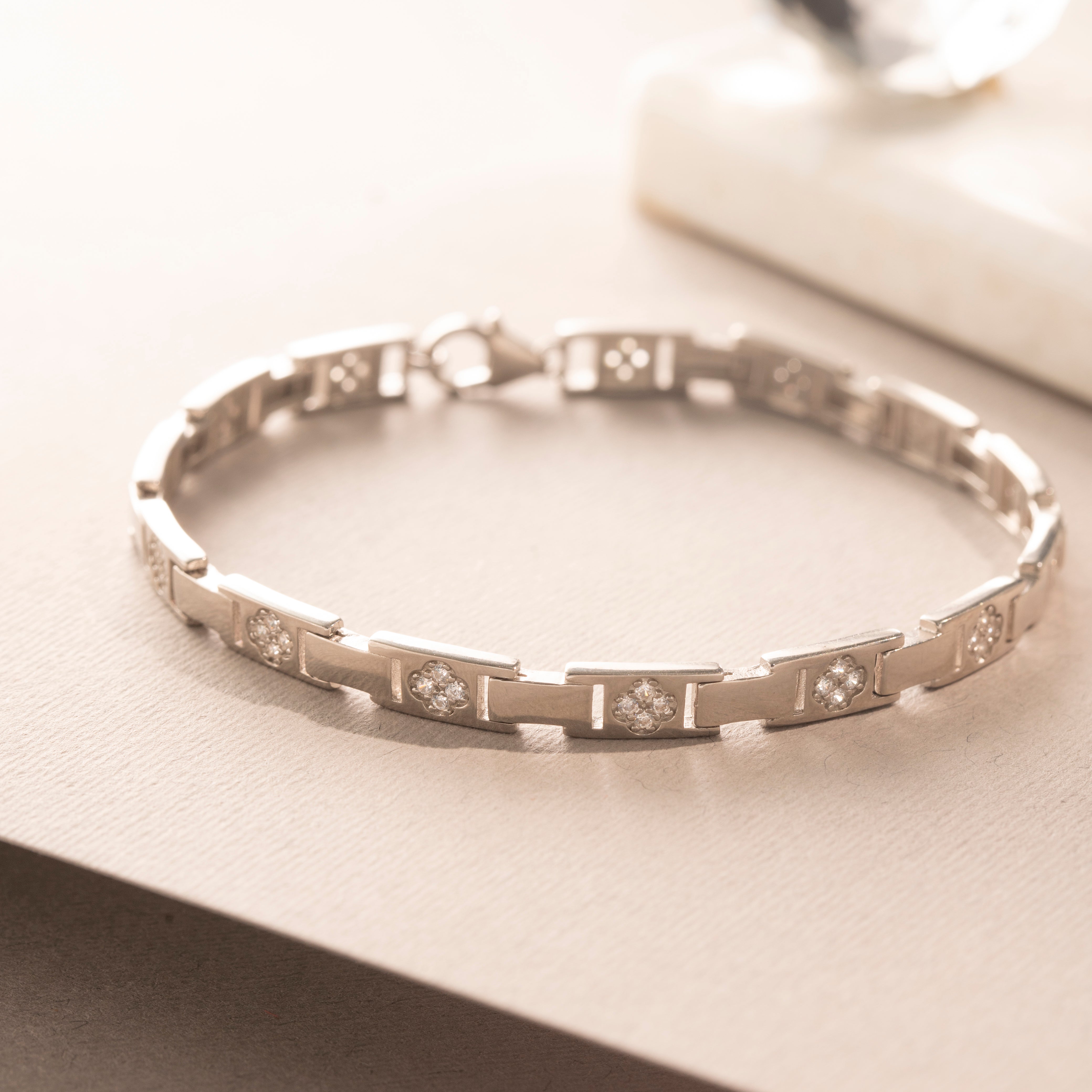 Stone-Studded Sterling Silver Bracelet