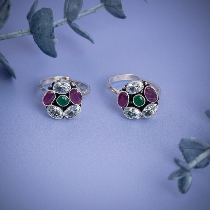 Antique ruby and emerald toe ring