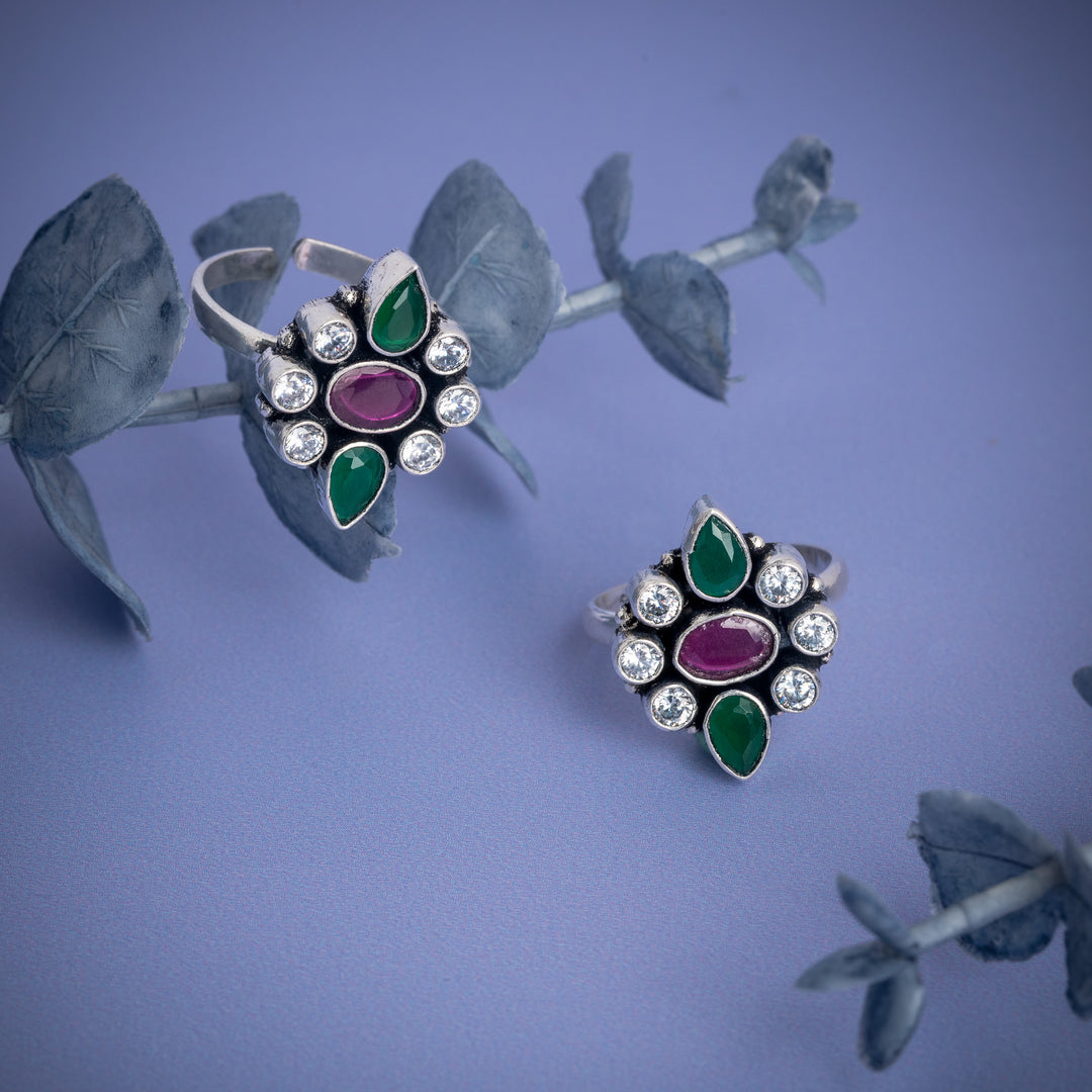 Antique Ruby and Emerald Toe Ring  – Sterling Silver