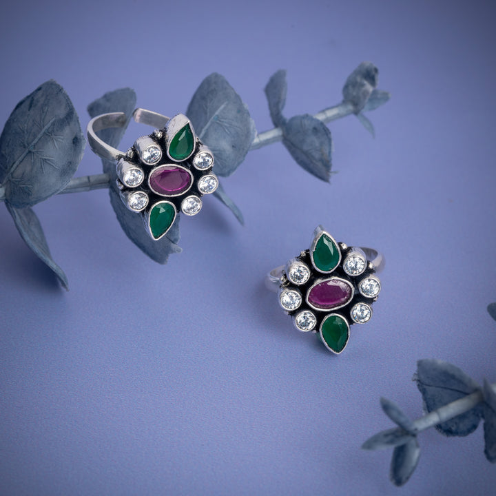 Antique Ruby and Emerald Toe Ring  – Sterling Silver