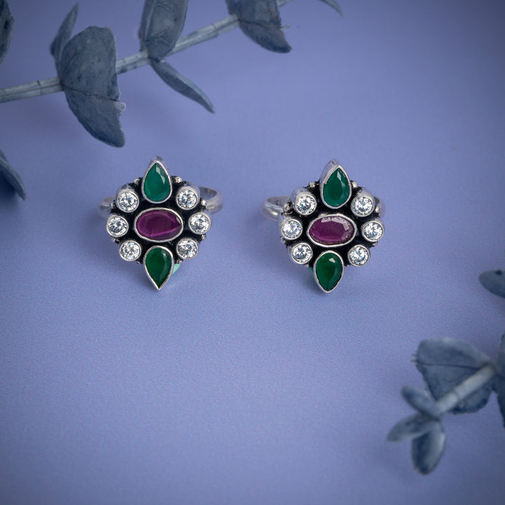 Antique Ruby and Emerald Toe Ring  – Sterling Silver