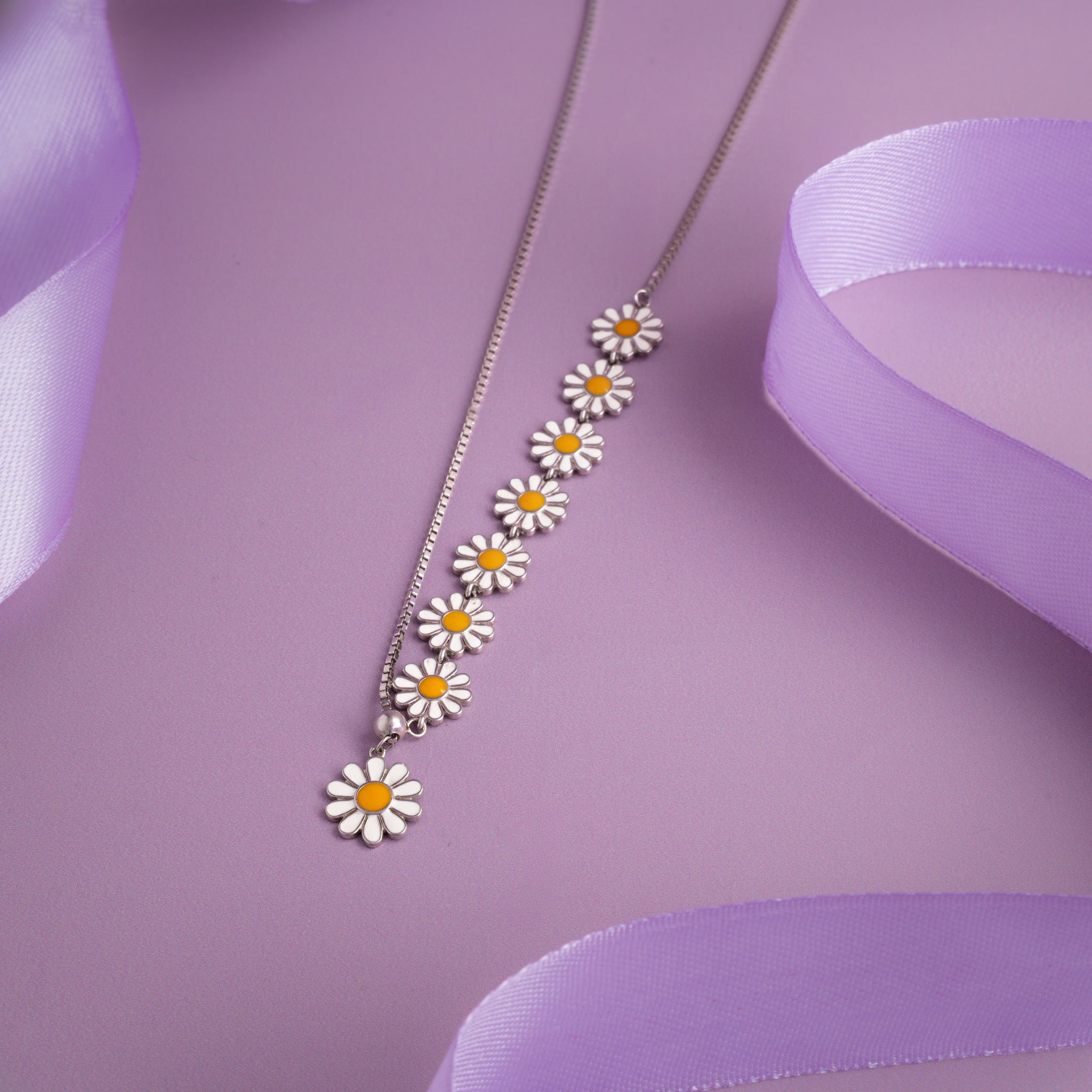 925 Sterling Silver Layered Daisy Flower Chain