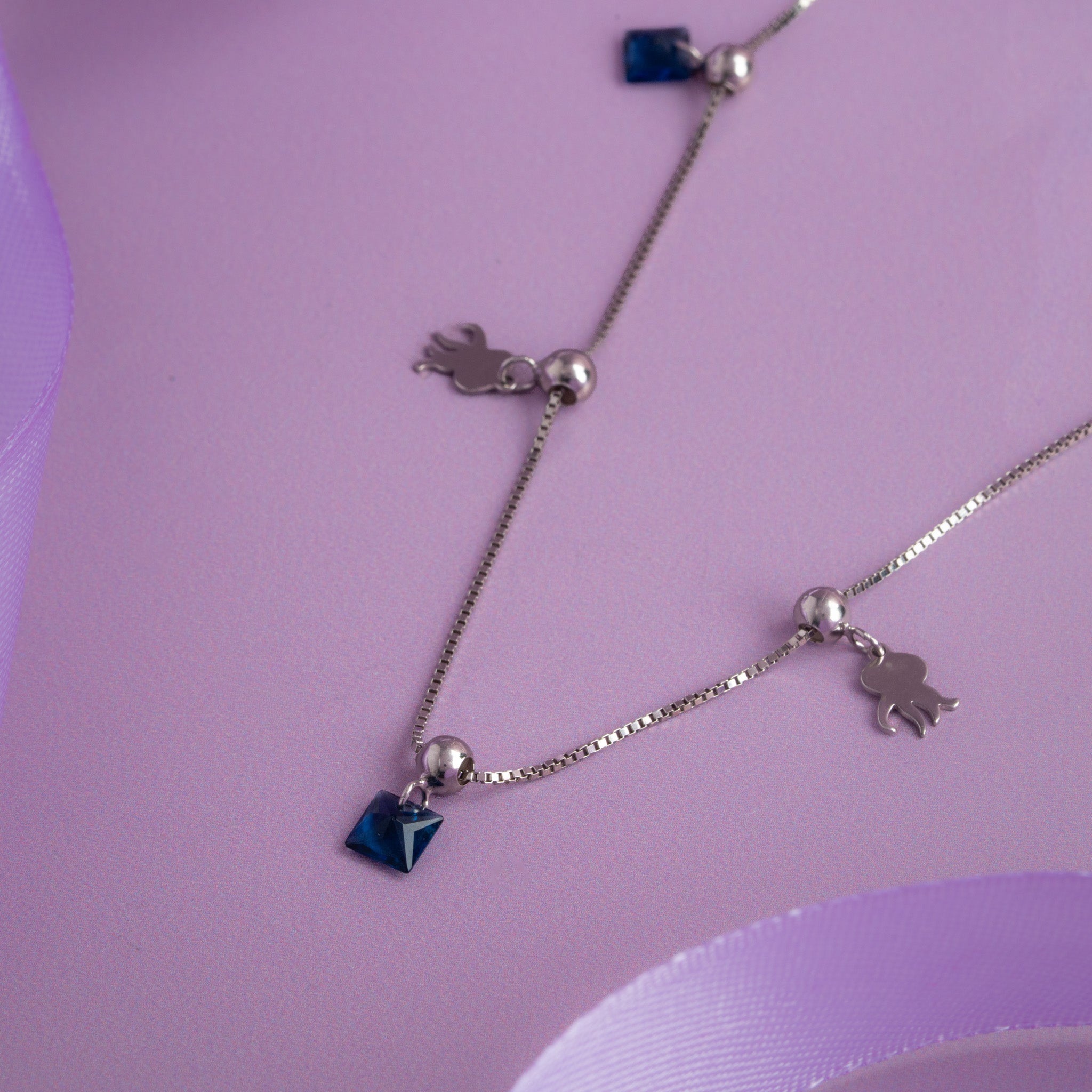 925 Sterling Silver Chain with Blue Beads