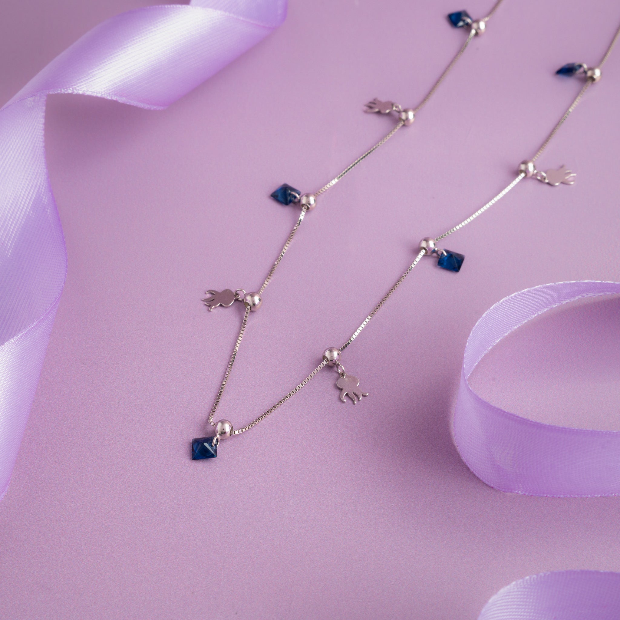 925 Sterling Silver Chain with Blue Beads