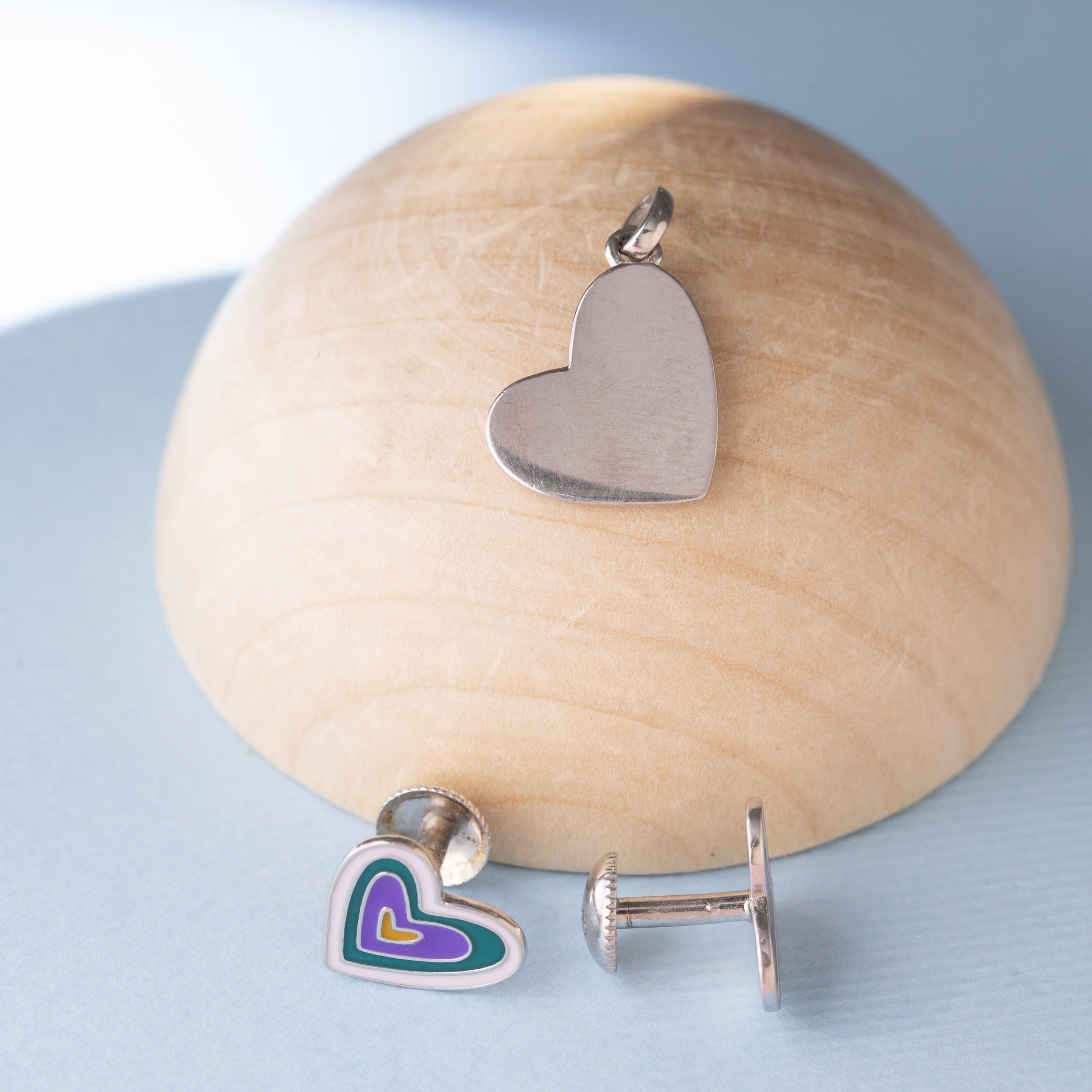 Layered Heart Enamel Pendant and Stud Set