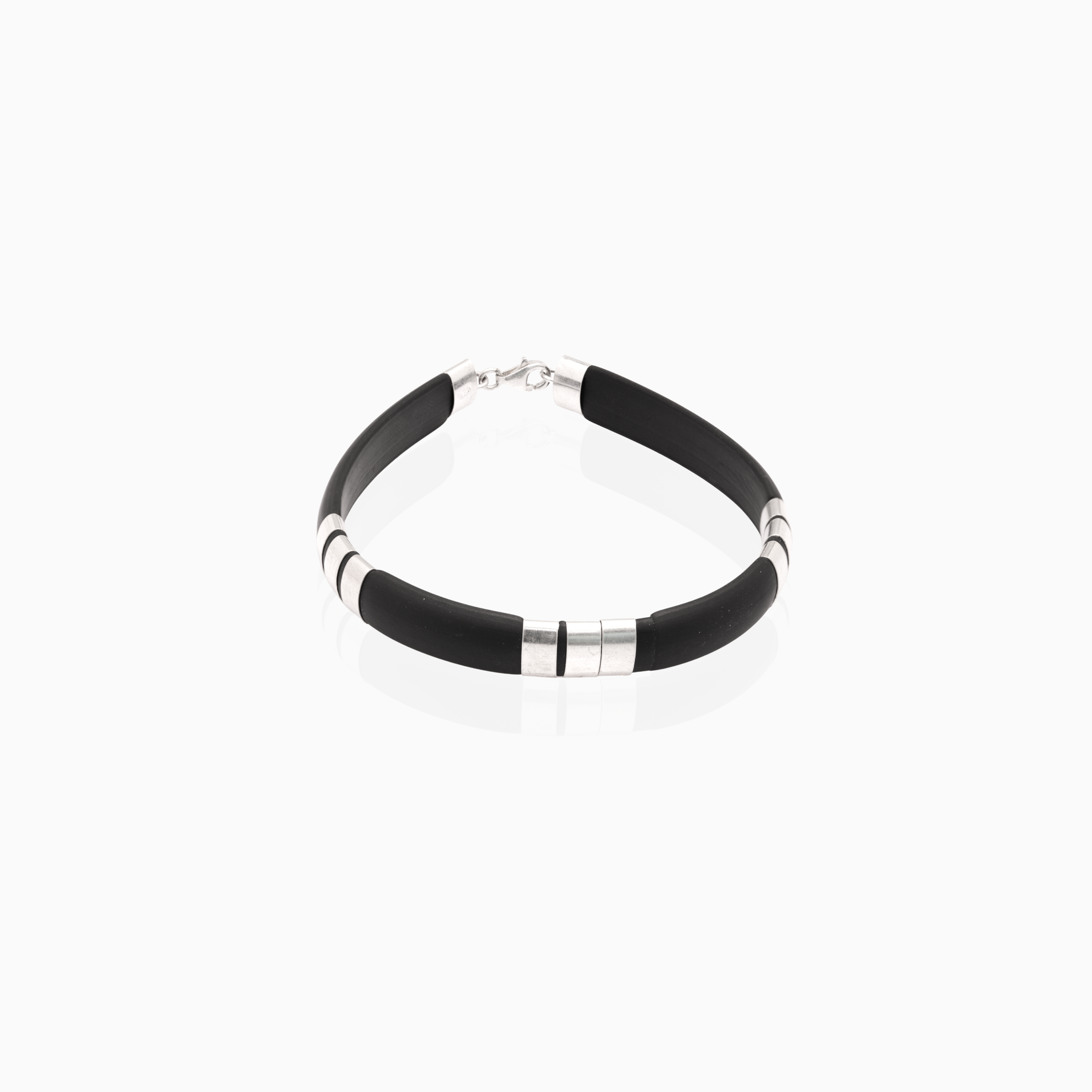Men’s Black Rubber Bracelet with Silver Accents