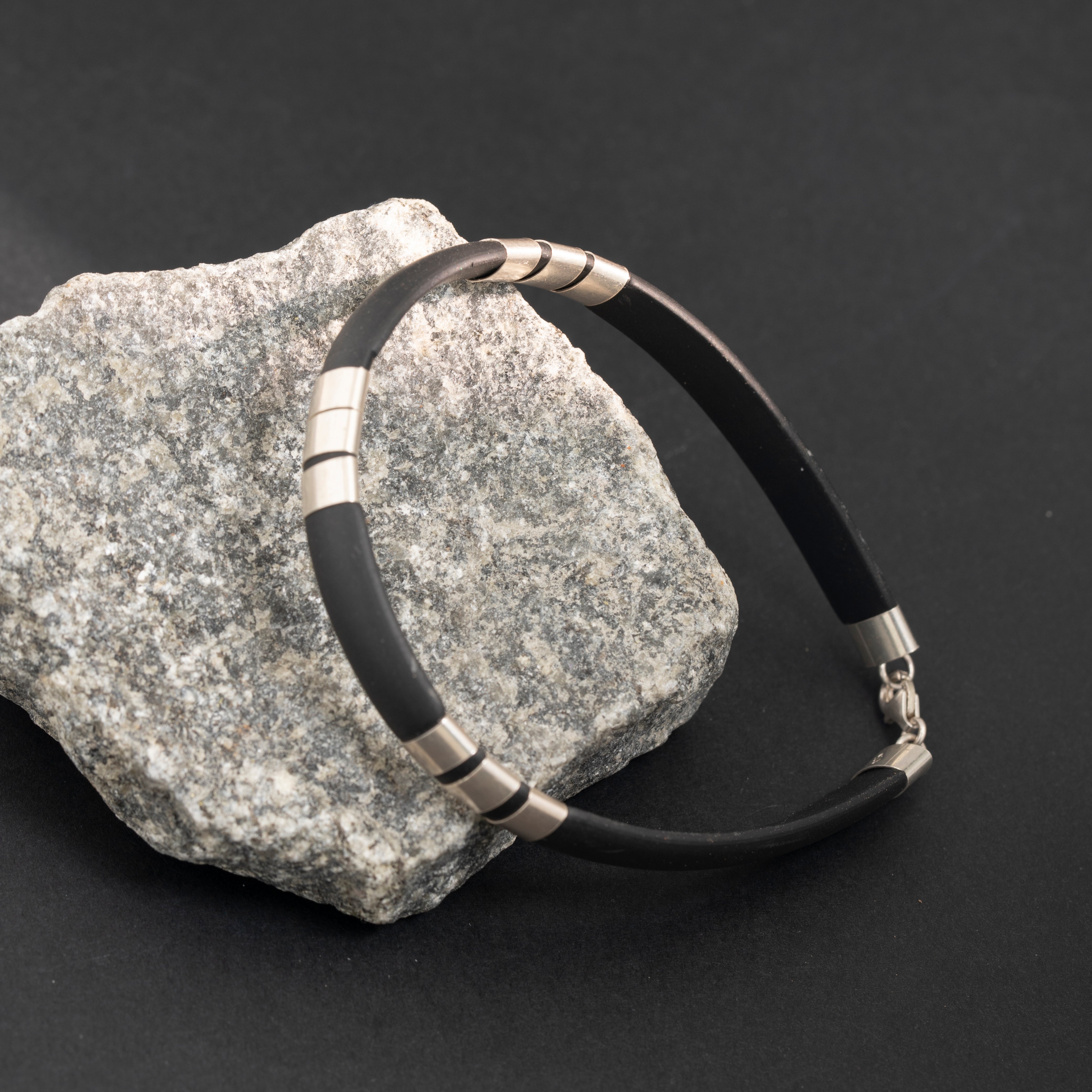 Stone-Studded Sterling Silver Gents Bracelet