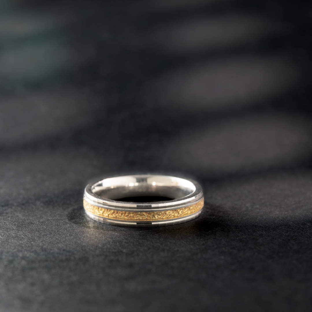 Dual-Tone Sterling Silver & Yellow Gold Textured Ring