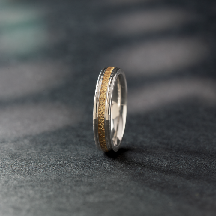 Dual-Tone Sterling Silver & Yellow Gold Textured Ring