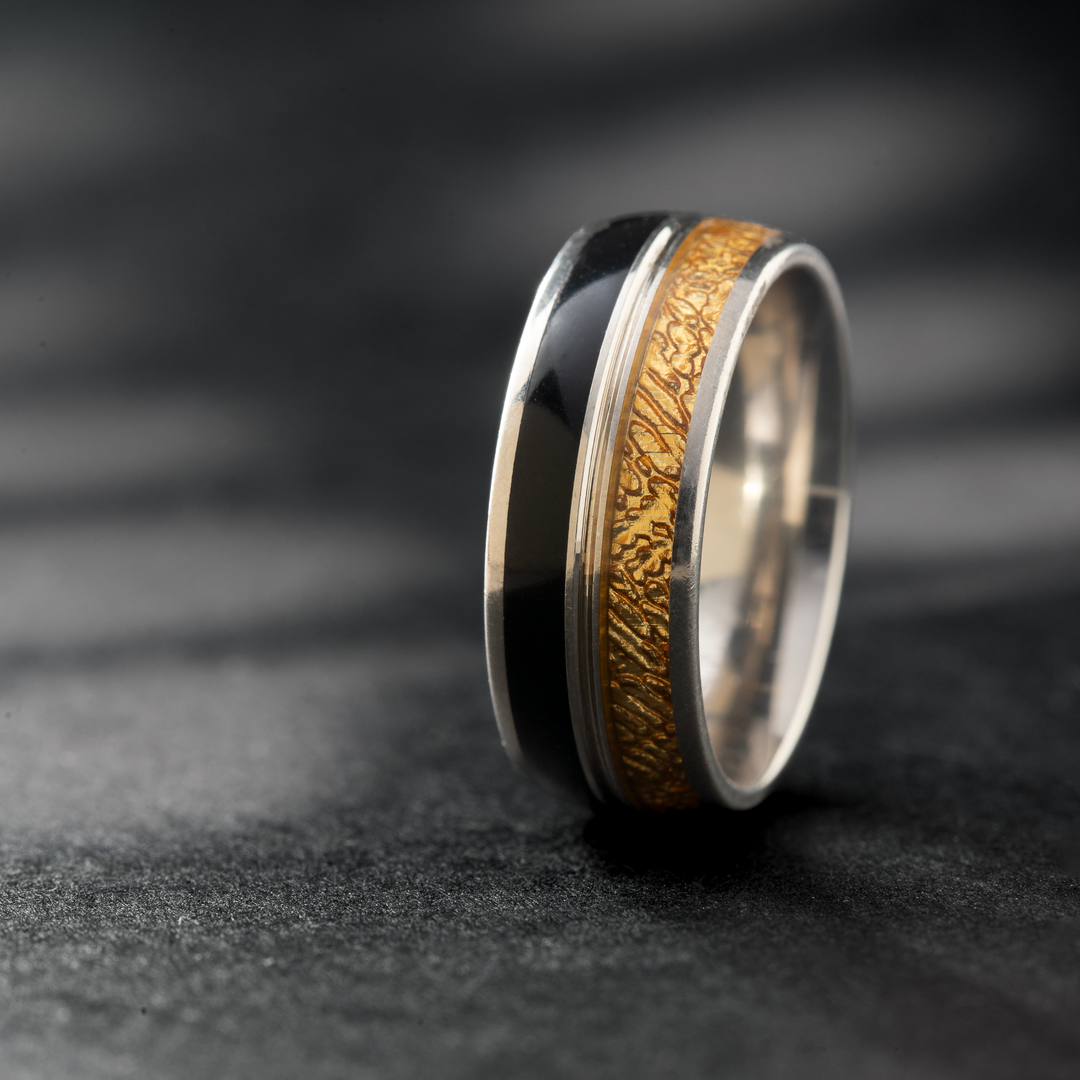 Black and Gold Dual-Tone Silver Band Ring