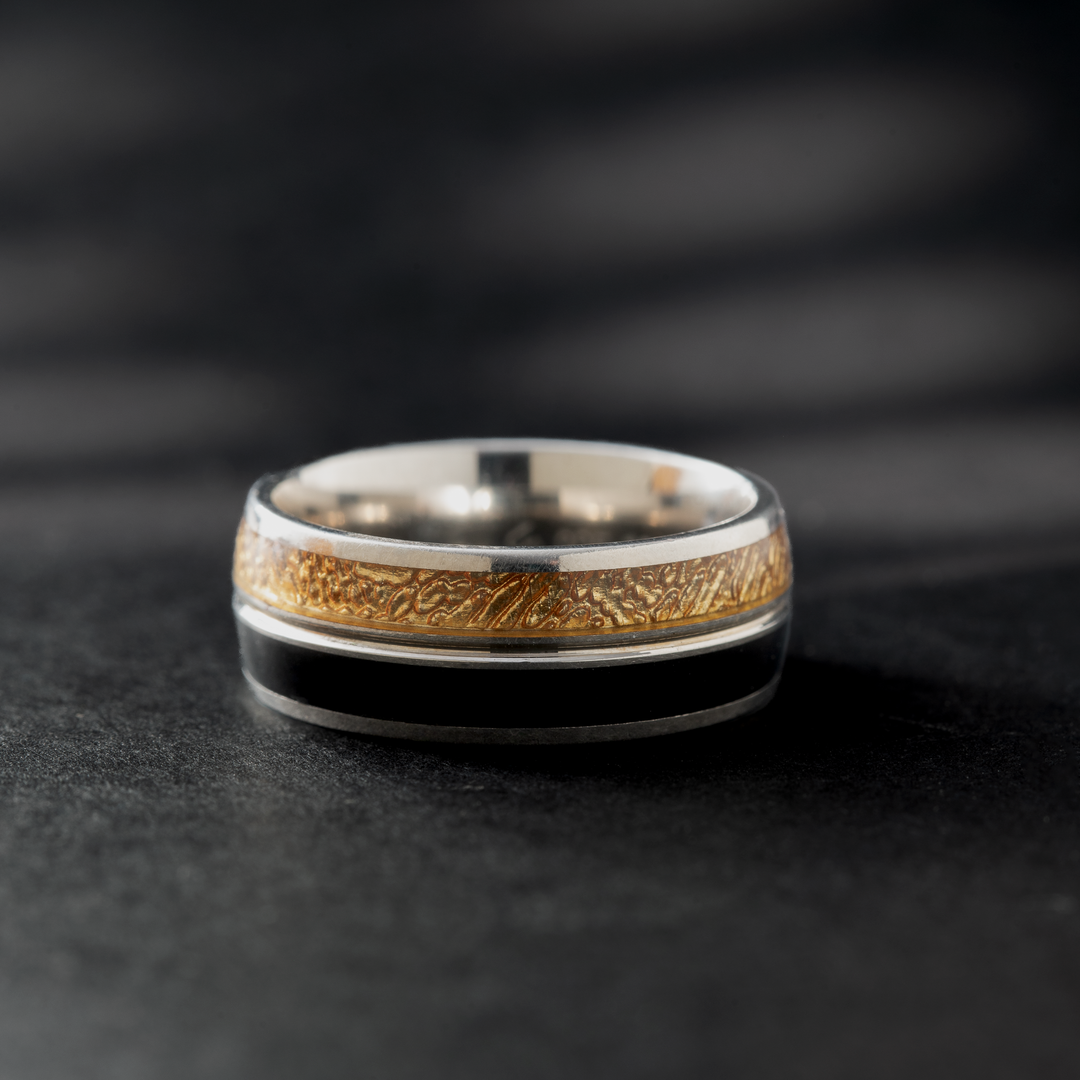 Black and Gold Dual-Tone Silver Band Ring