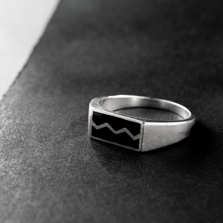 Urban Edge Sterling Silver & Black Inlay Ring