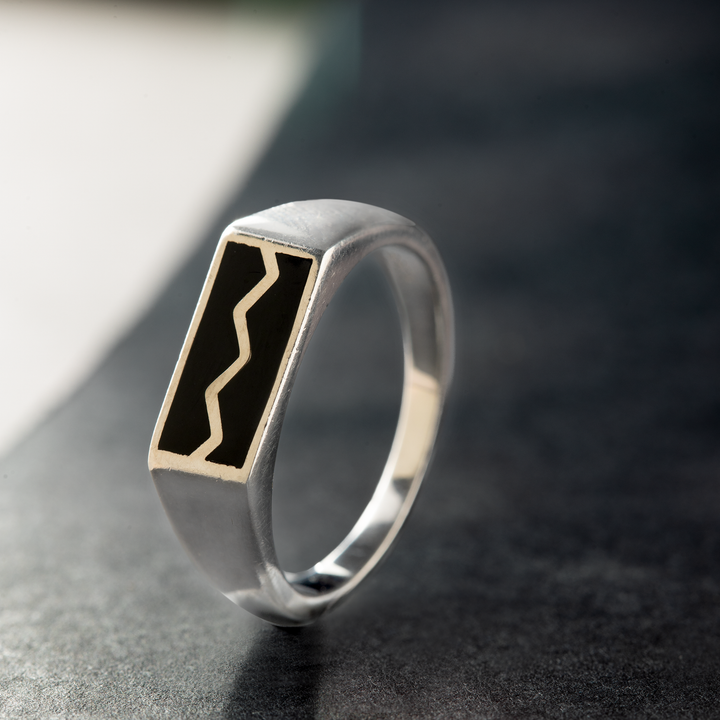 Urban Edge Sterling Silver & Black Inlay Ring