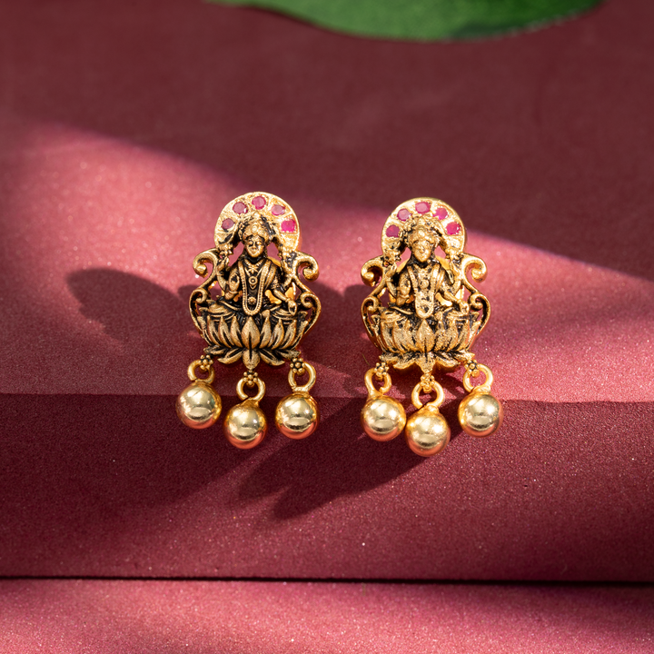 Gold-Plated Lakshmi Temple Earrings