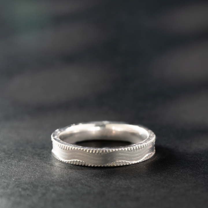Silver Band Ring with Textured Design