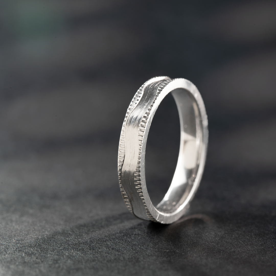 Silver Band Ring with Textured Design