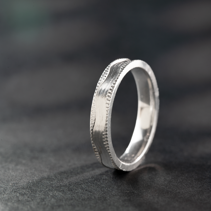 Silver Band Ring with Textured Design