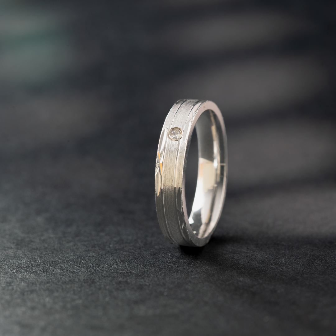 Single Stone Band Silver Ring