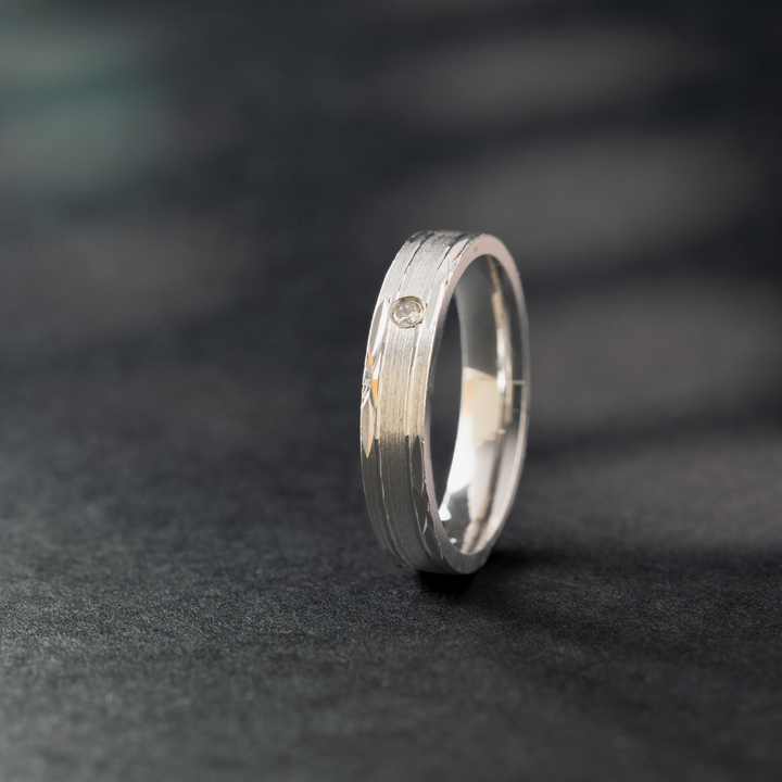 Single Stone Band Silver Ring