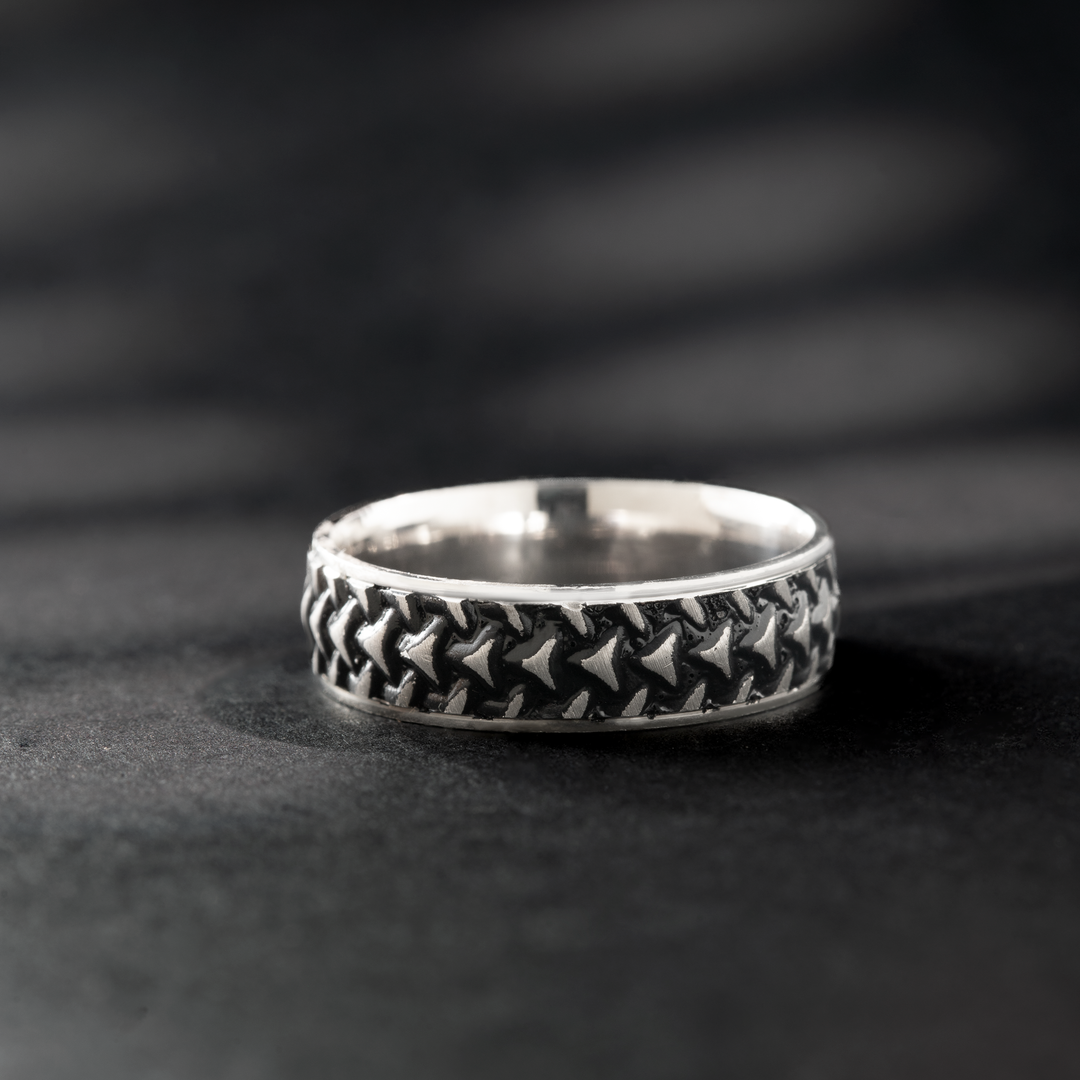 Rope Band Beaded Silver Ring